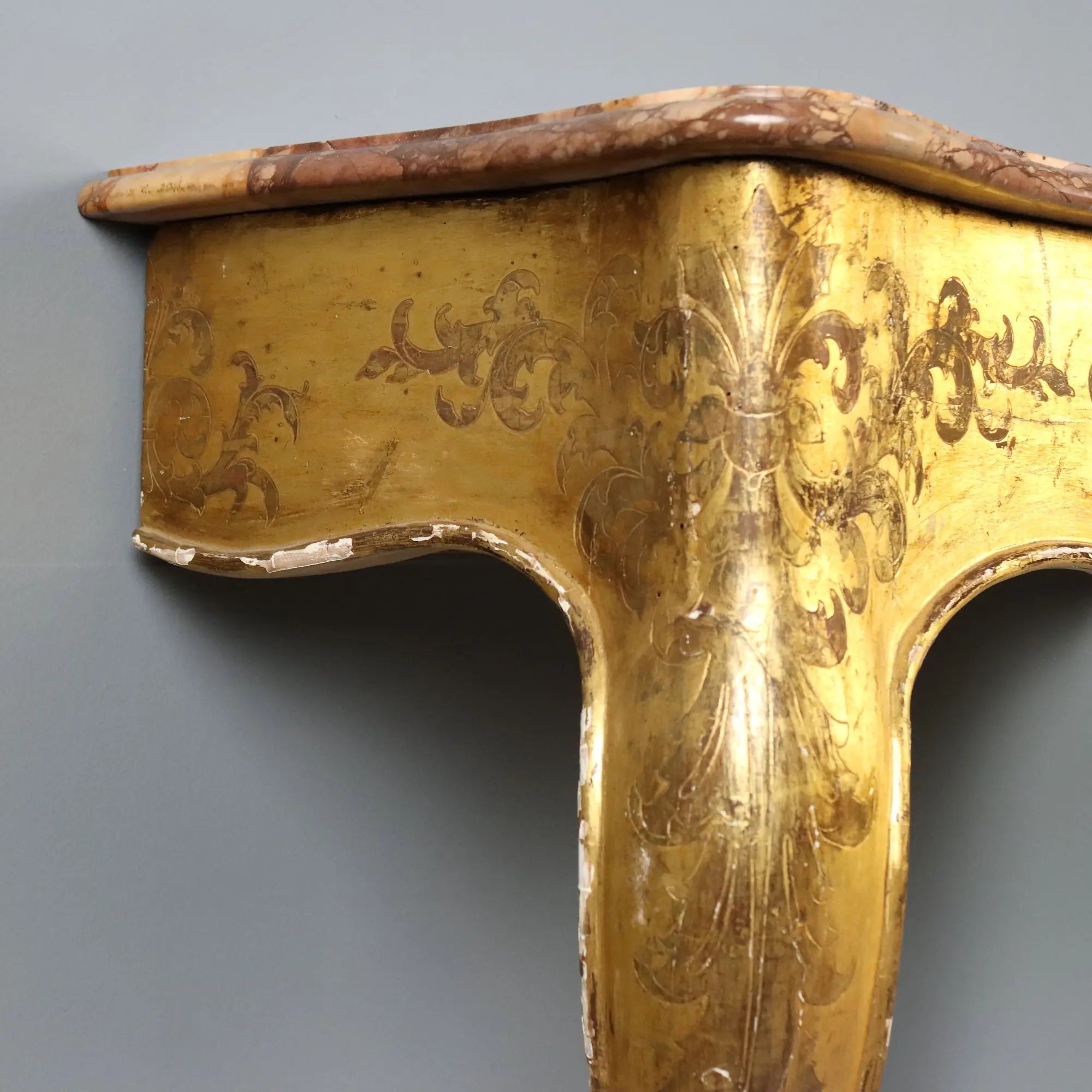 Antique Console Gilded Wood Marble Top Italy XIX Century