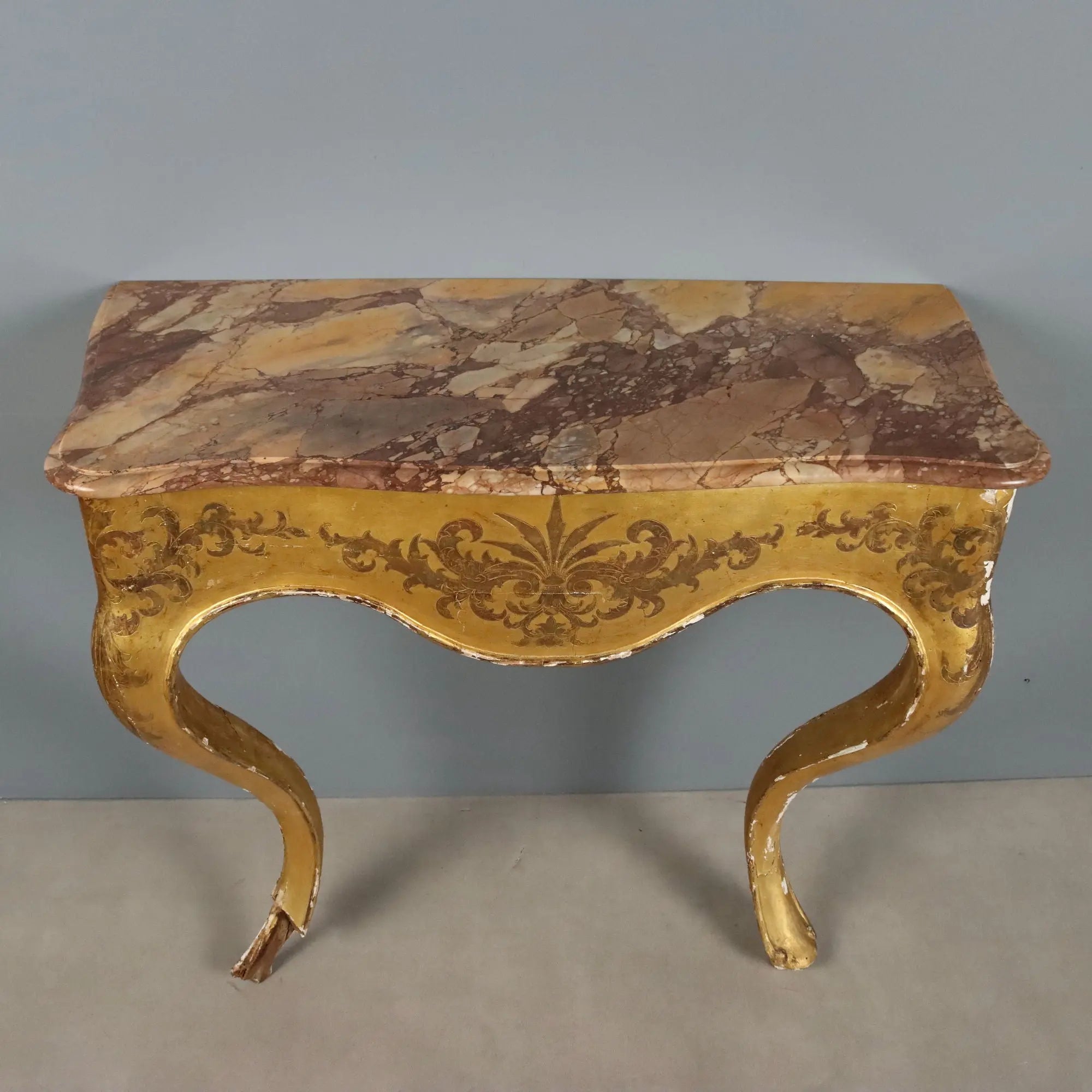 Antique Console Gilded Wood Marble Top Italy XIX Century