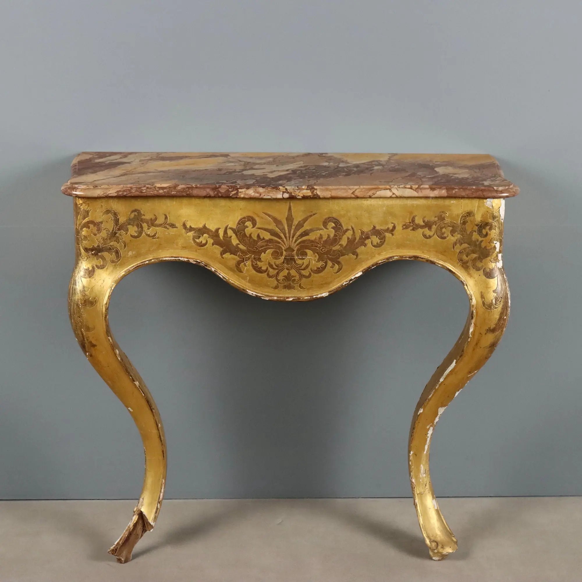 Antique Console Gilded Wood Marble Top Italy XIX Century