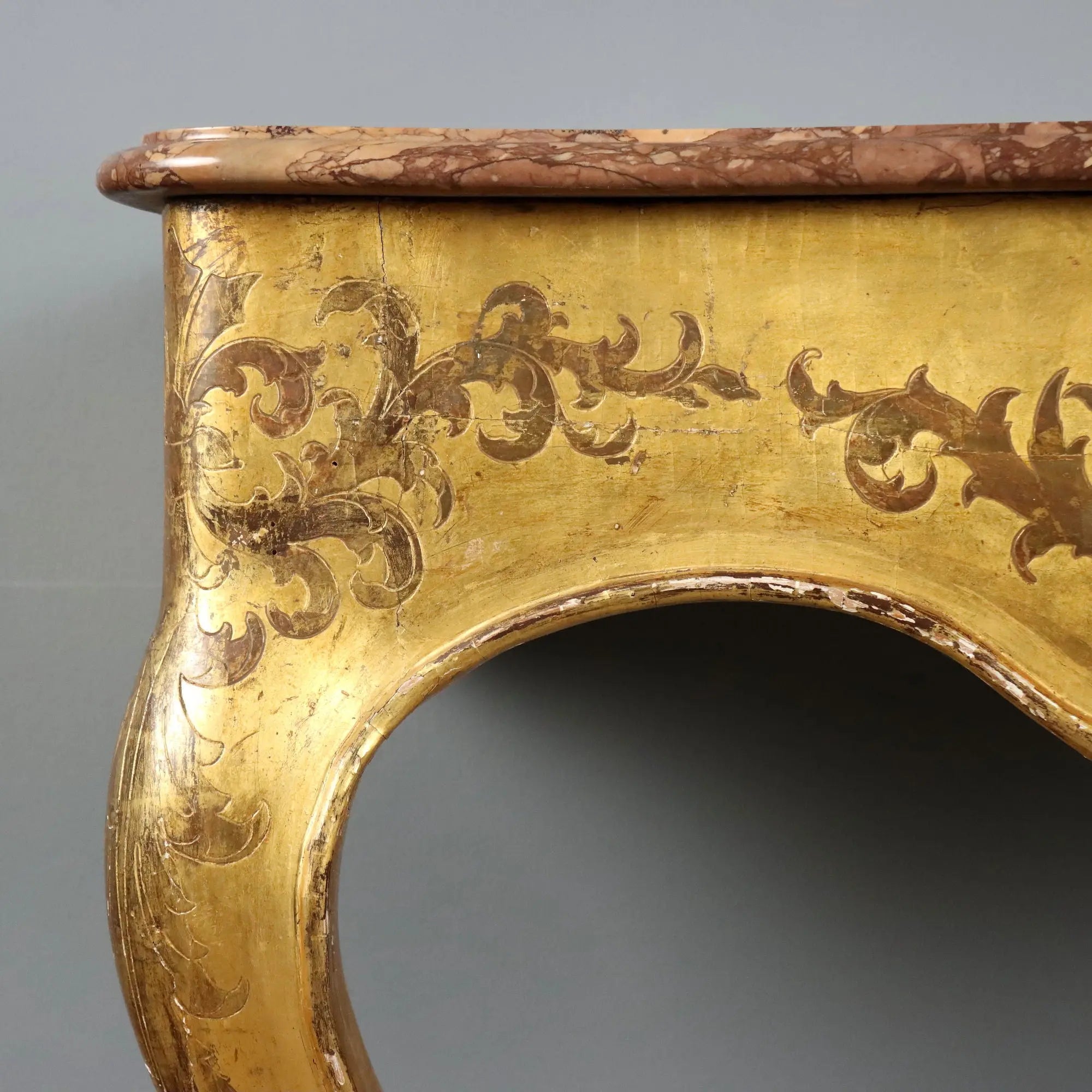 Antique Console Gilded Wood Marble Top Italy XIX Century