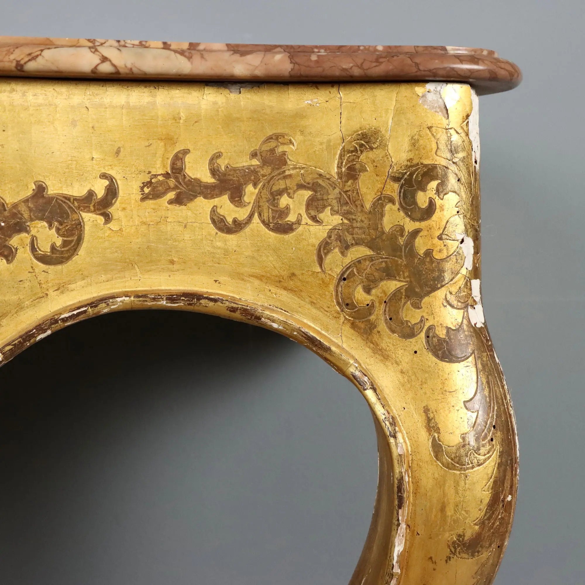 Antique Console Gilded Wood Marble Top Italy XIX Century