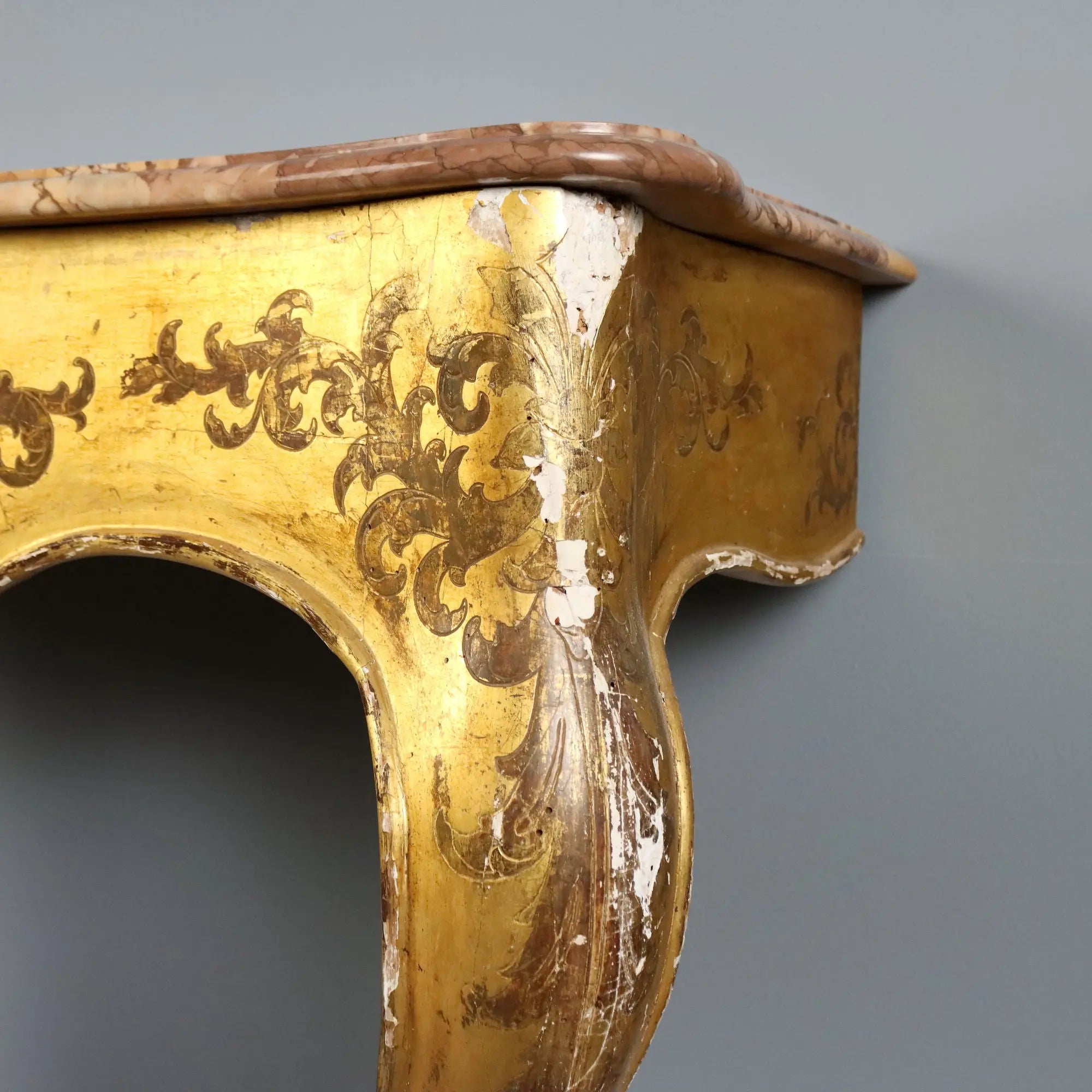 Antique Console Gilded Wood Marble Top Italy XIX Century