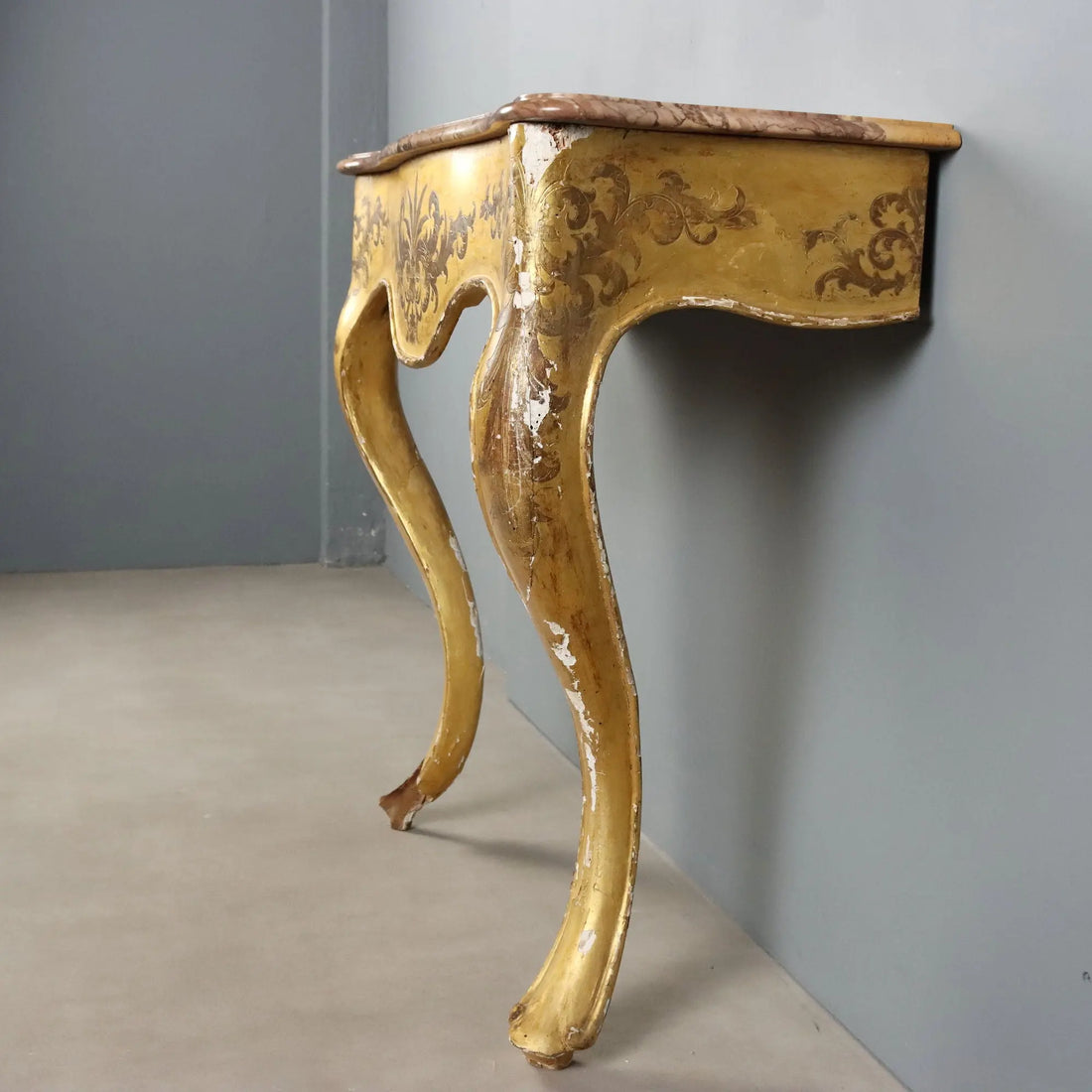 Antique Console Gilded Wood Marble Top Italy XIX Century