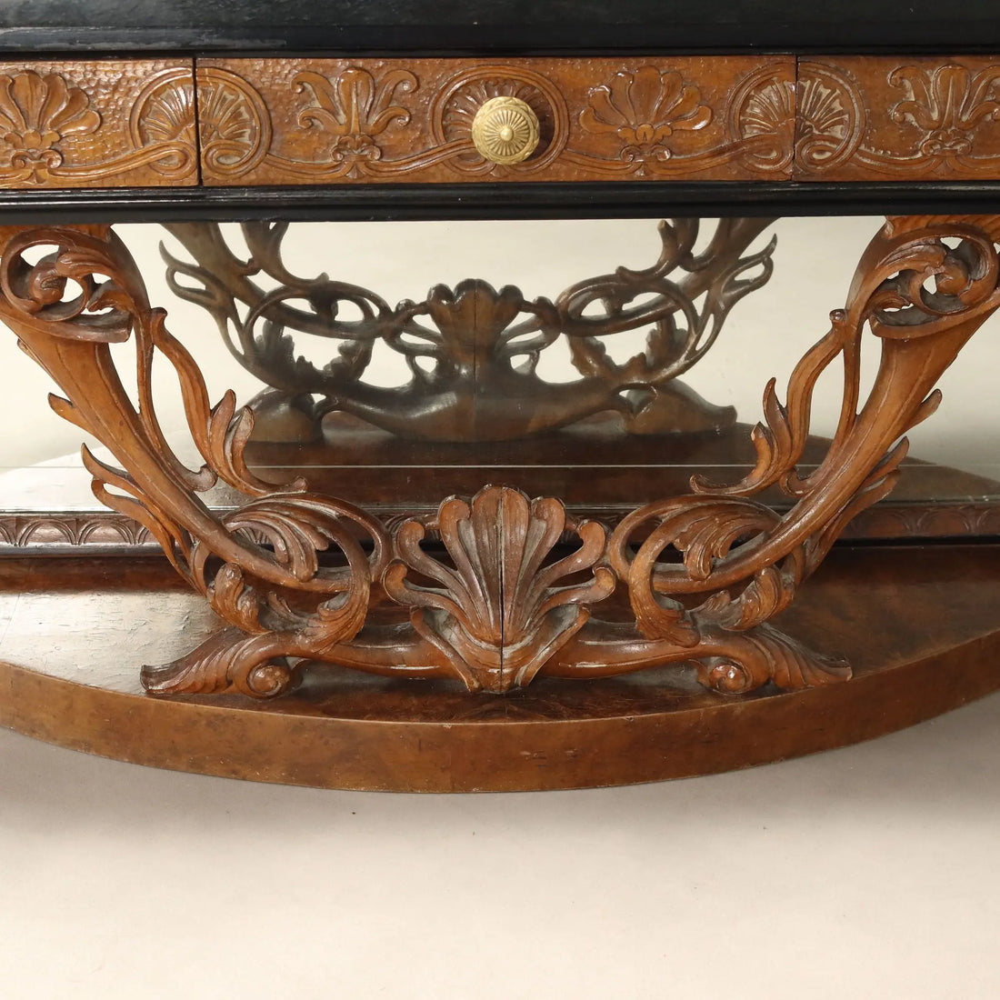 Antique Console with Mirror Walnut Green Marble Italy XX Century