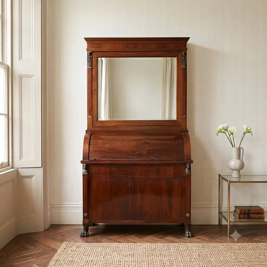 Antique Empire Desk Mahogany Chestnut Italy XIX Century