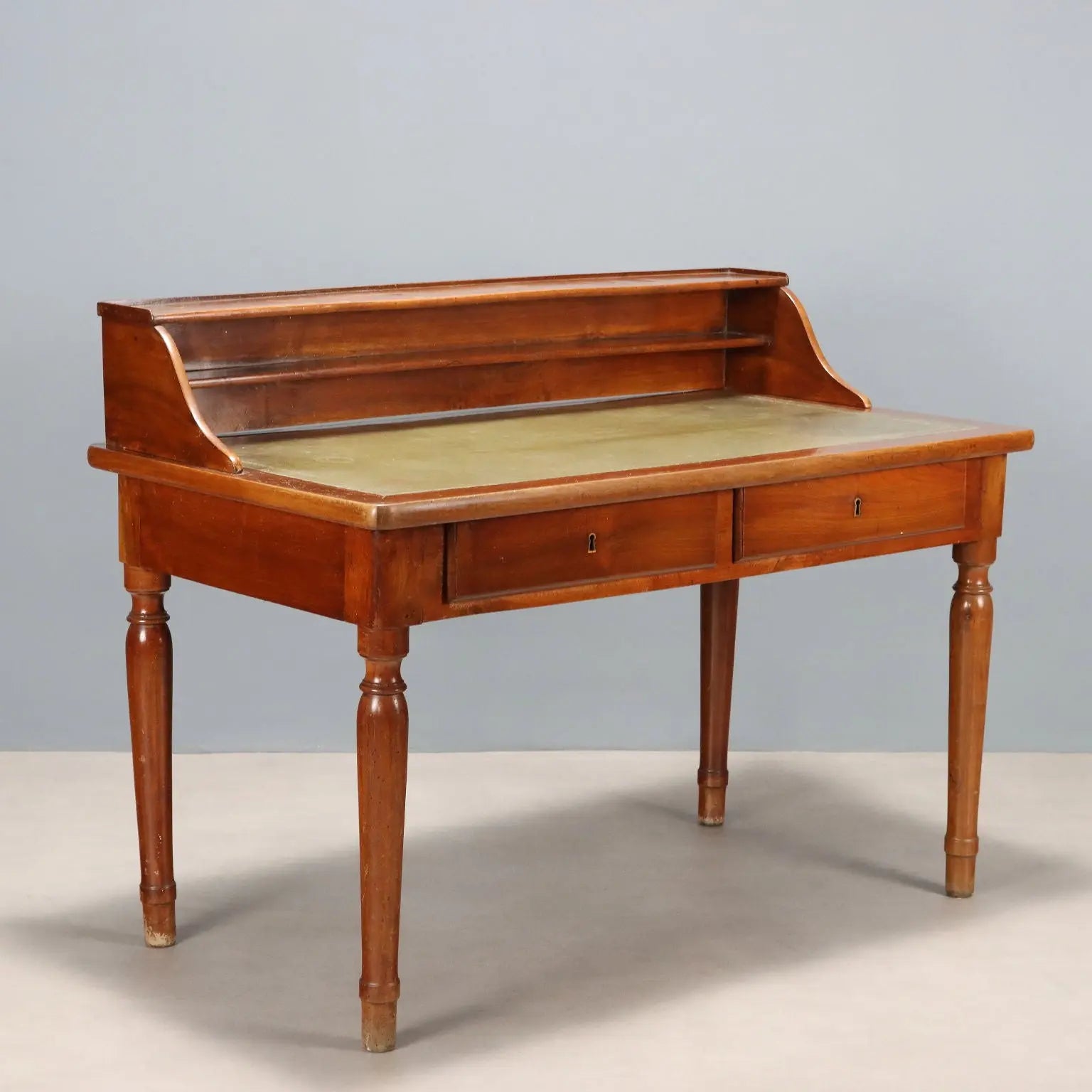 Antique Desk Walnut Green Leather Drawers Italy XIX Century - Piedmont, XIX Century | Antiques | Desks & Writing Desks