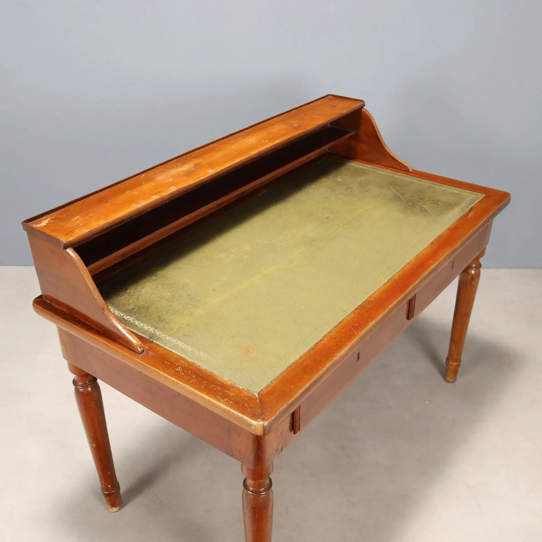 Antique Desk Walnut Green Leather Drawers Italy XIX Century - Piedmont, XIX Century | Antiques | Desks & Writing Desks