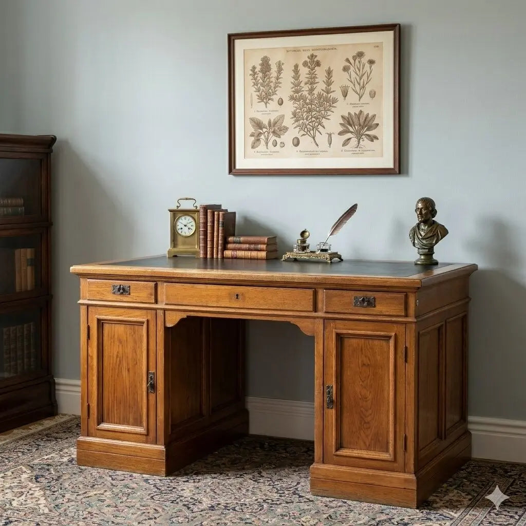 Antique Writing Desk Oak Leather 3 Drawers Italy XIX Century - Italy, Early XIX Century | Antiques | Desks & Writing Desks