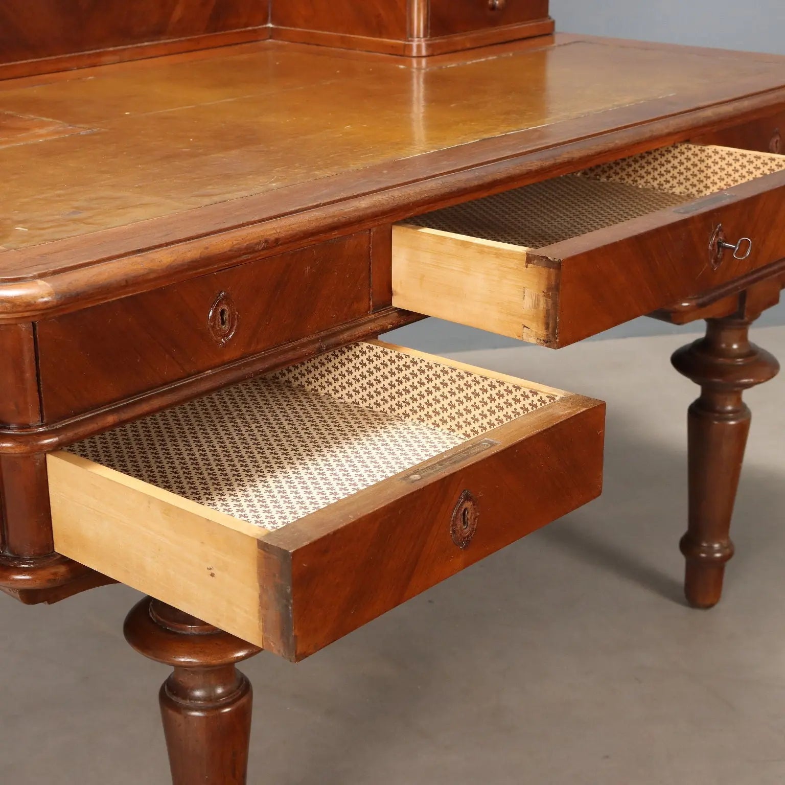 Antique Desk Walnut Leather Insert Drawers Italy Late XIX Century - Italy, Late XIX Century | Antiques | Desks & Writing Desks