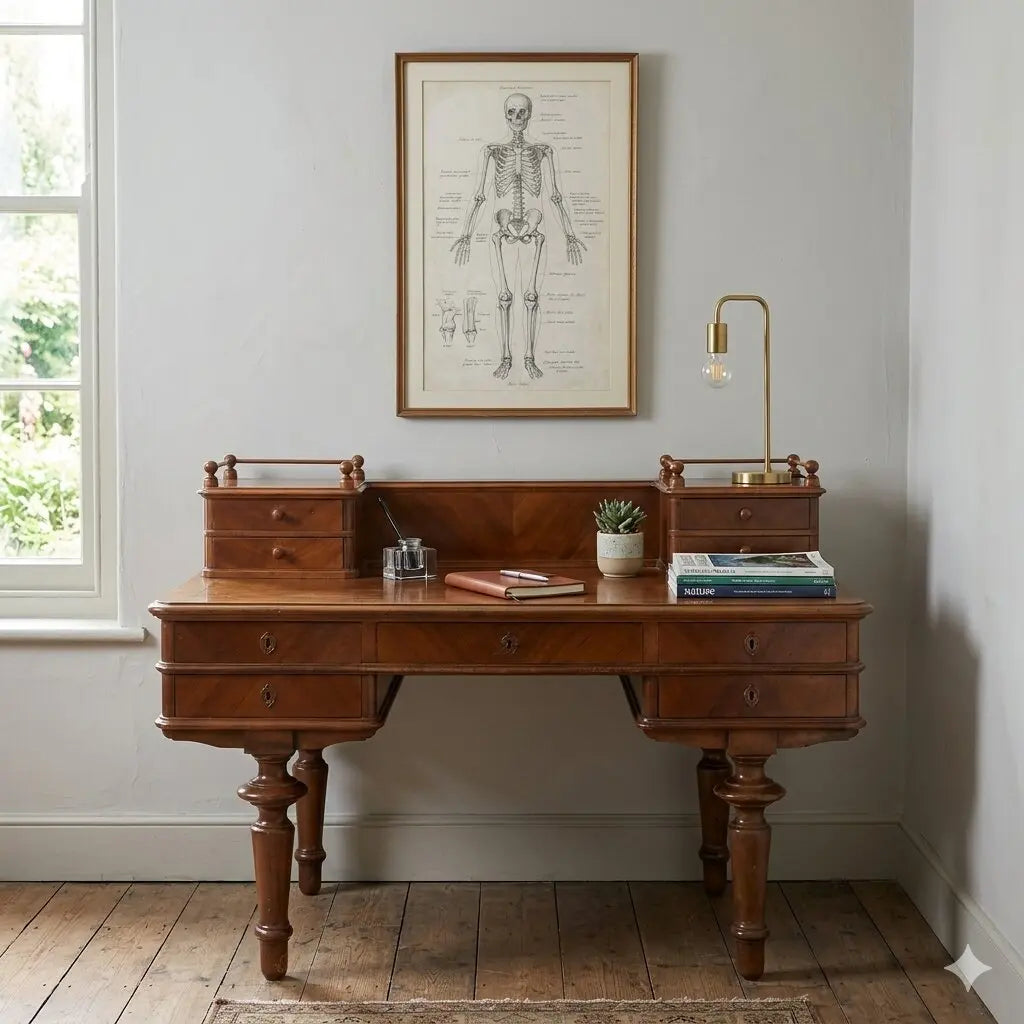Antique Desk Walnut Leather Insert Drawers Italy Late XIX Century - Italy, Late XIX Century | Antiques | Desks & Writing Desks