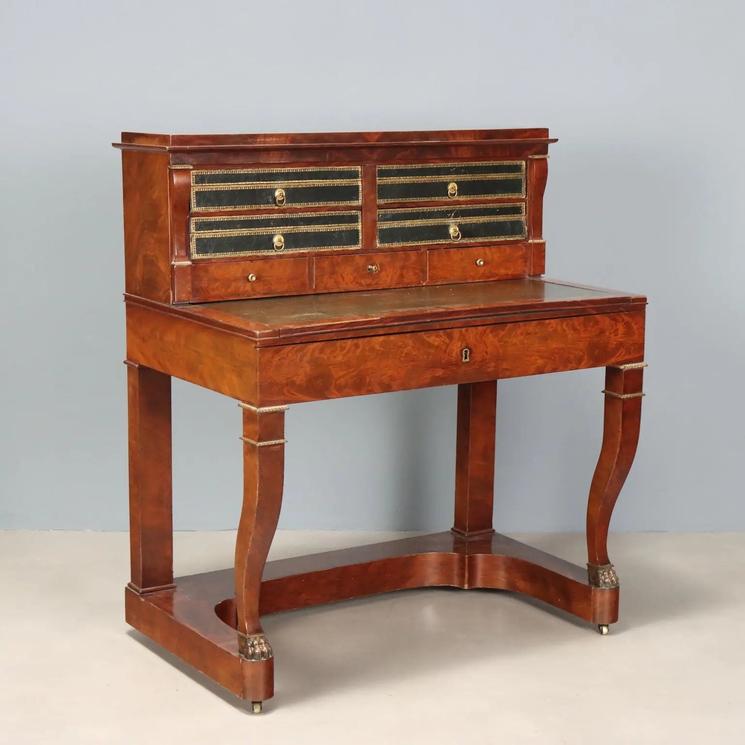 Antique Writing Desk Napoleon III Mahogany Metal France XIX Century
