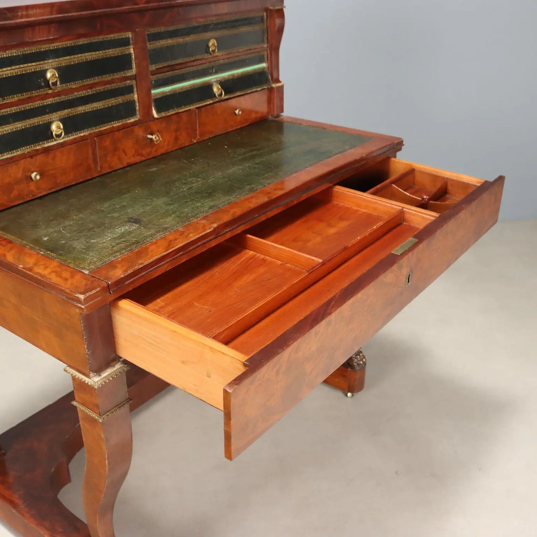 Antique Writing Desk Napoleon III Mahogany Metal France XIX Century