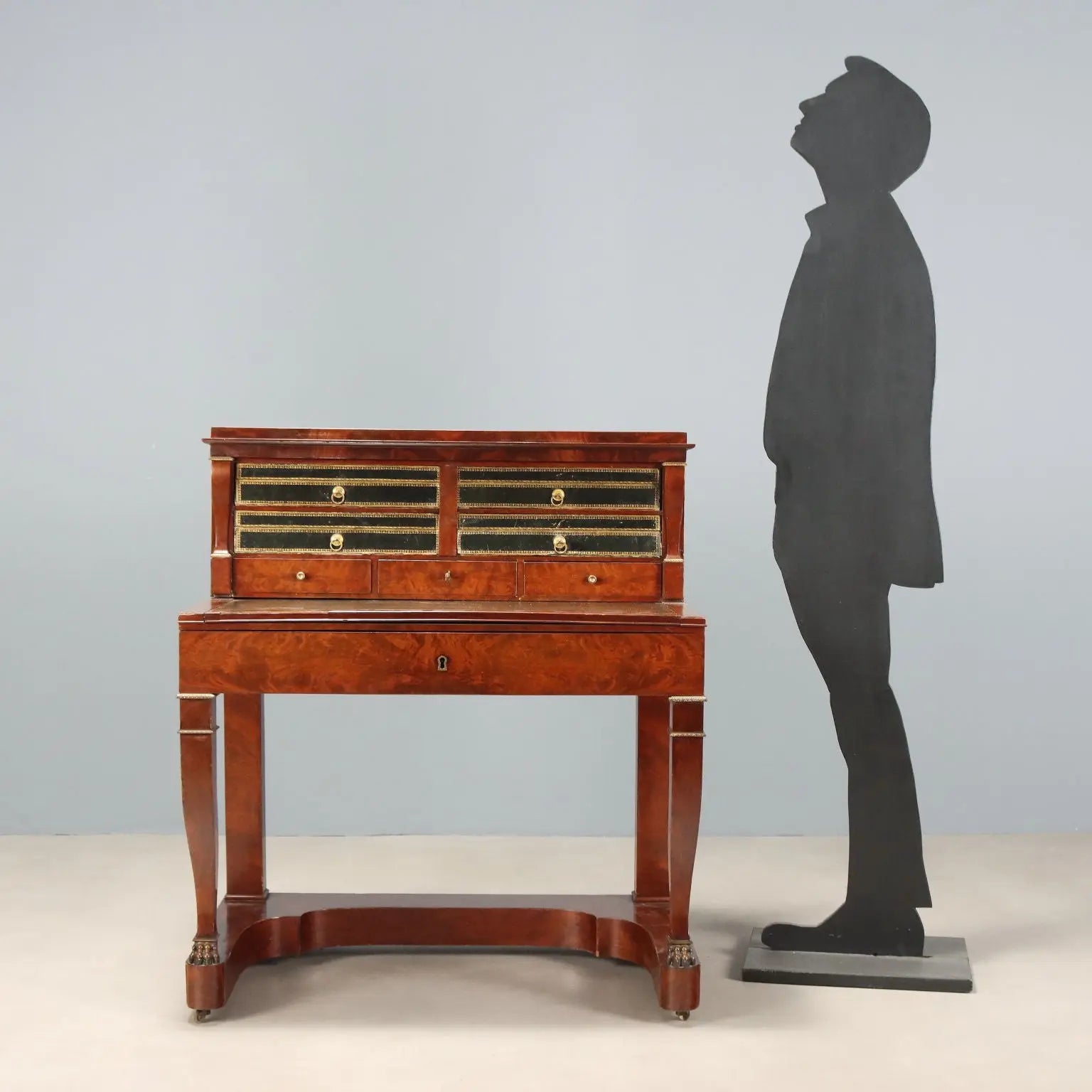 Antique Writing Desk Napoleon III Mahogany Metal France XIX Century