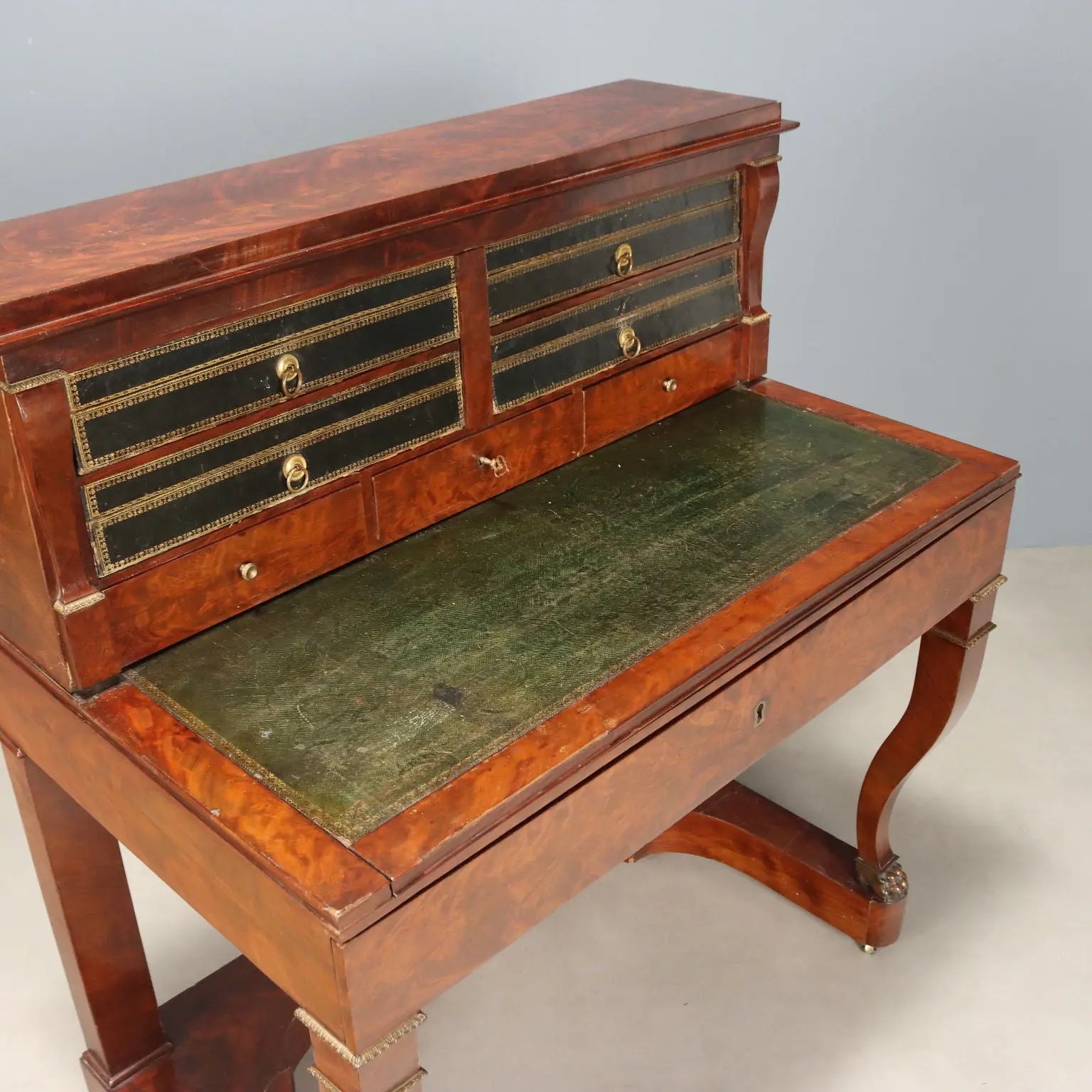 Antique Writing Desk Napoleon III Mahogany Metal France XIX Century