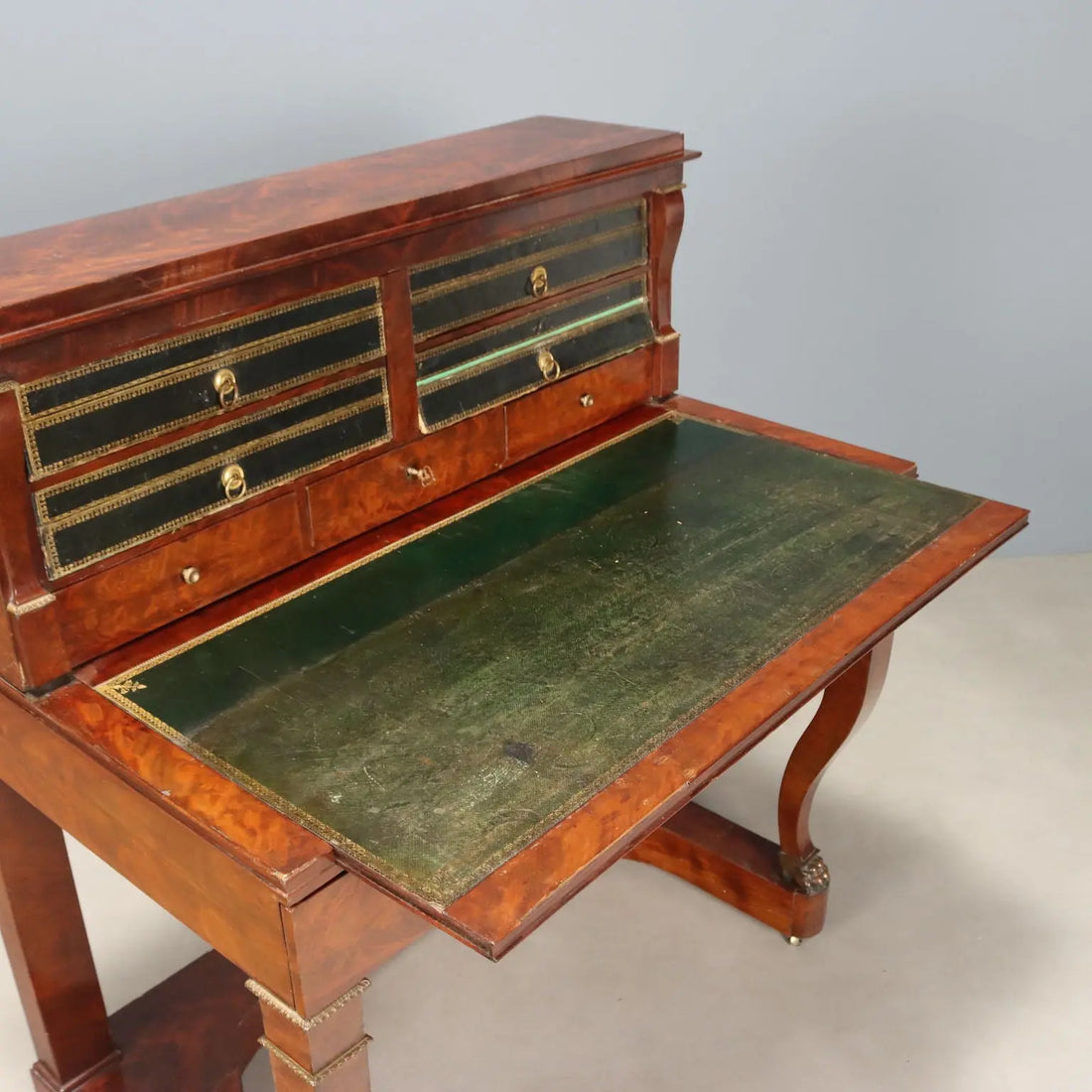 Antique Writing Desk Napoleon III Mahogany Metal France XIX Century