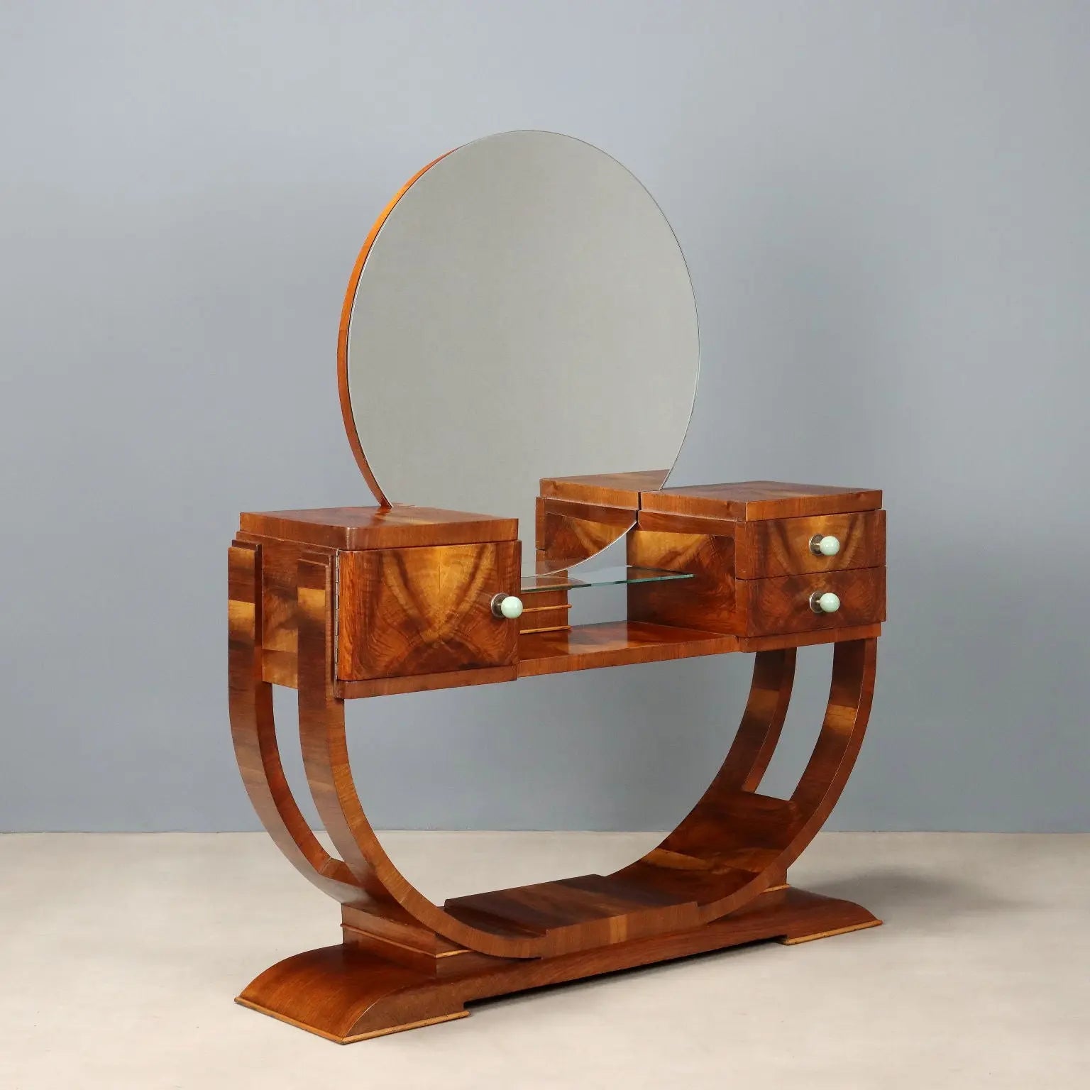 Antique Art Deco Dressing Table Walnut Mirror Italy XX Century