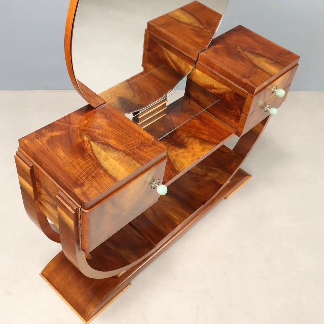 Antique Art Deco Dressing Table Walnut Mirror Italy XX Century