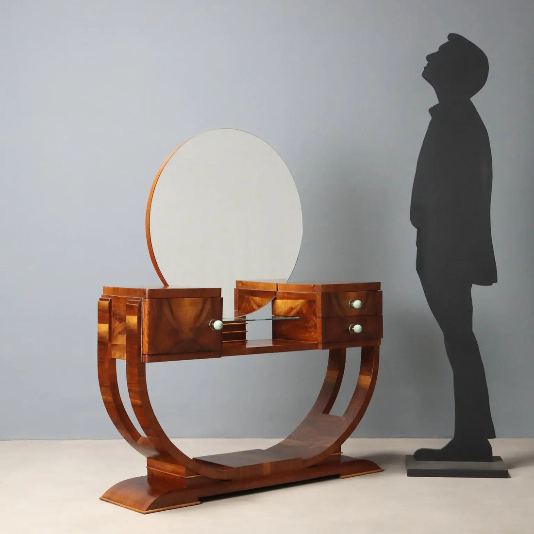 Antique Art Deco Dressing Table Walnut Mirror Italy XX Century