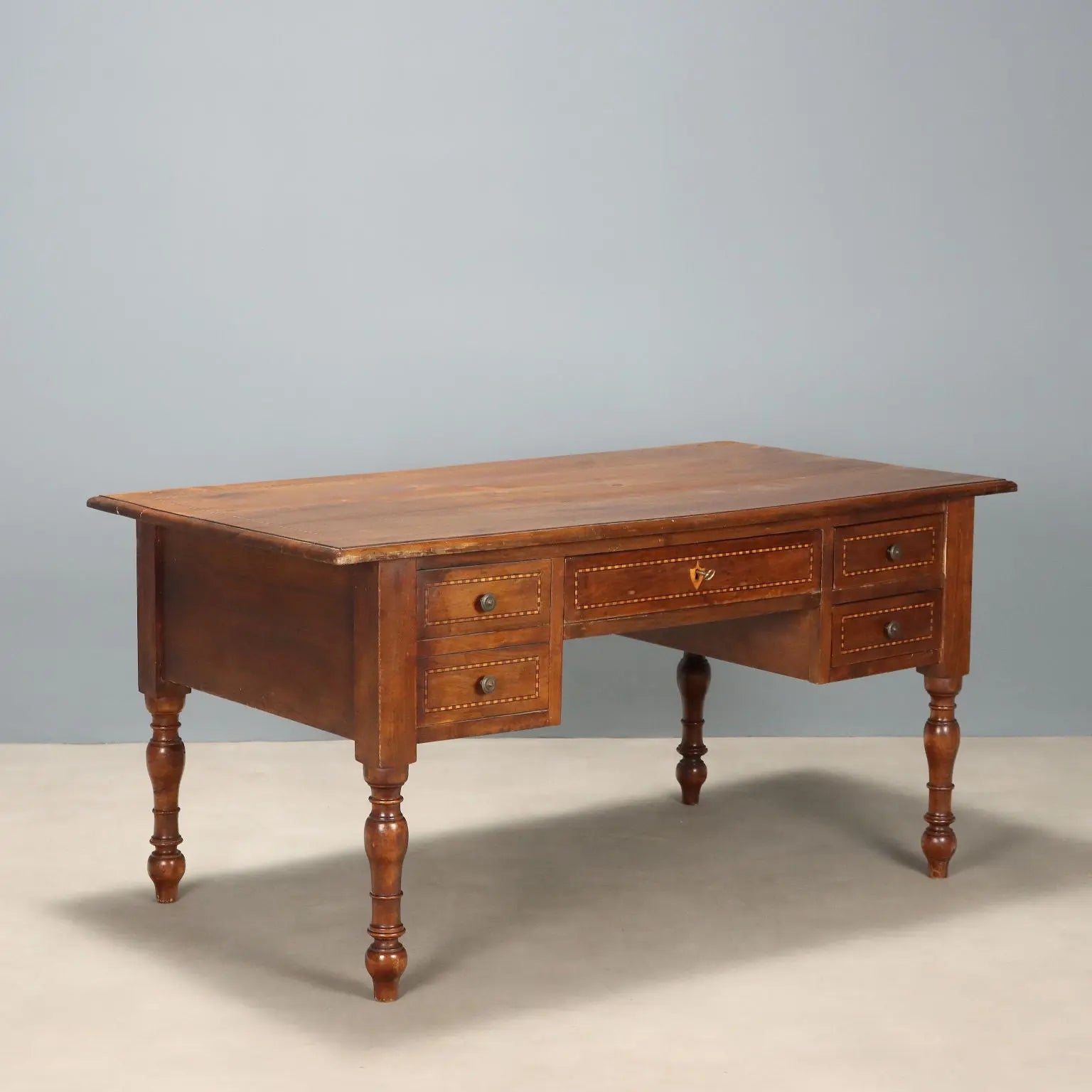 Antique Writing Desk Walnut Woods Italy XX Century