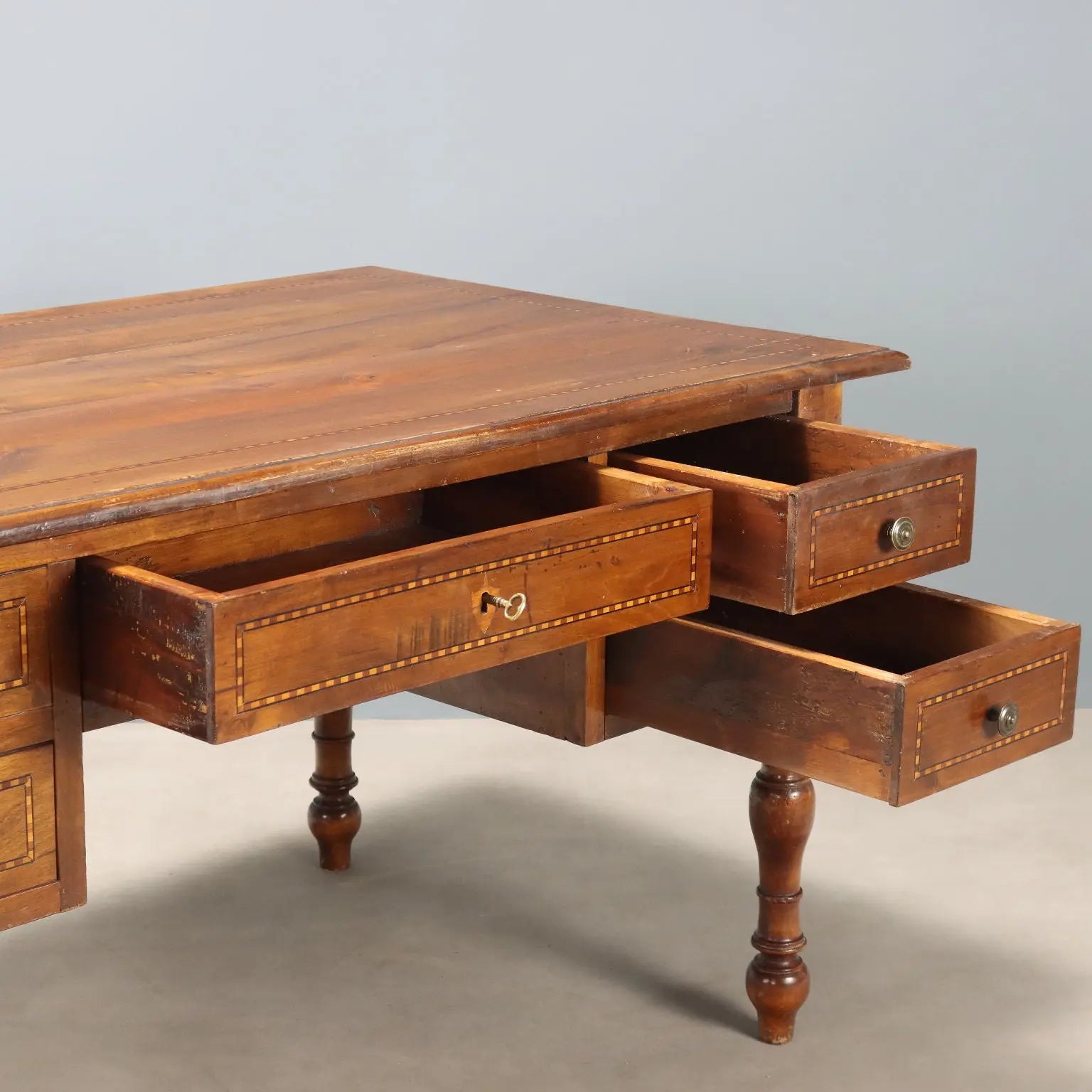 Antique Writing Desk Walnut Woods Italy XX Century