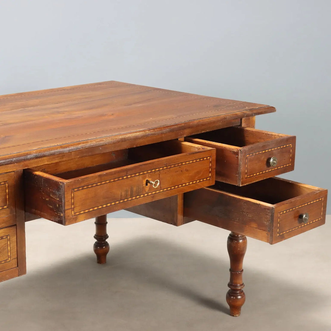 Antique Writing Desk Walnut Woods Italy XX Century