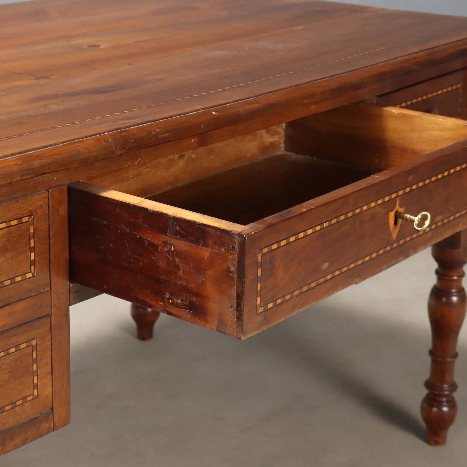 Antique Writing Desk Walnut Woods Italy XX Century