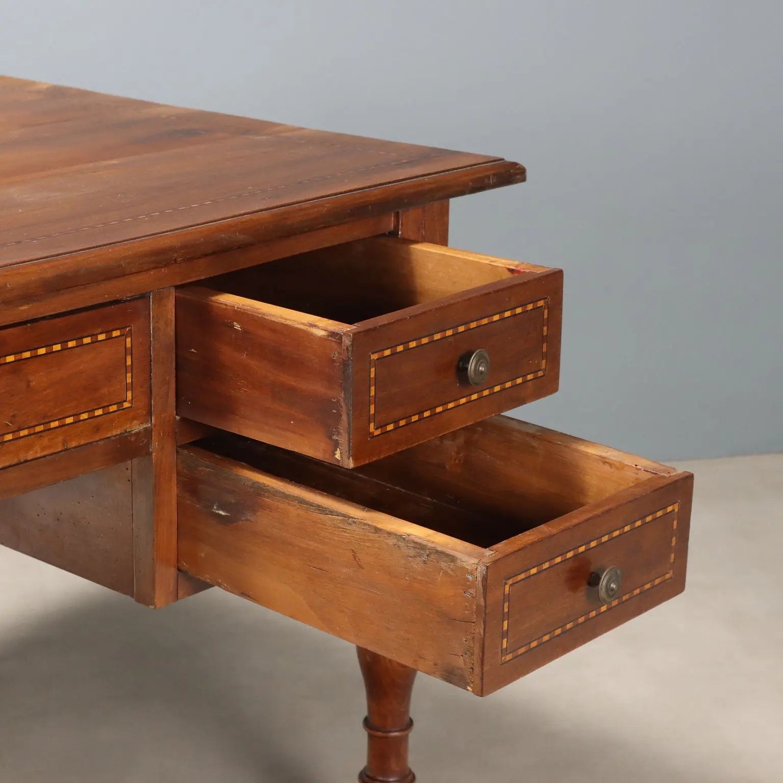 Antique Writing Desk Walnut Woods Italy XX Century