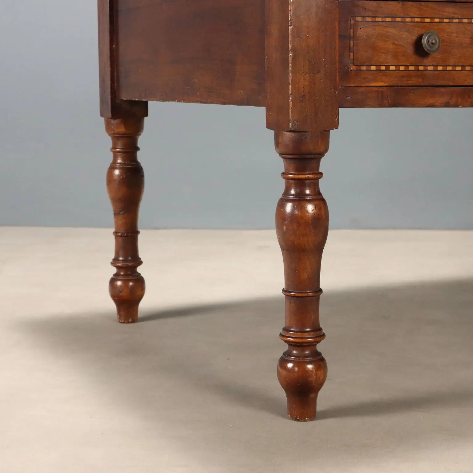 Antique Writing Desk Walnut Woods Italy XX Century