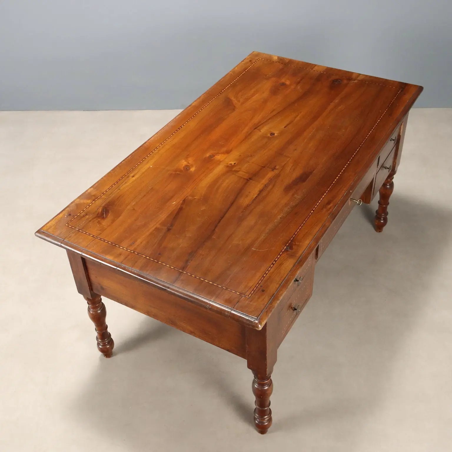 Antique Writing Desk Walnut Woods Italy XX Century