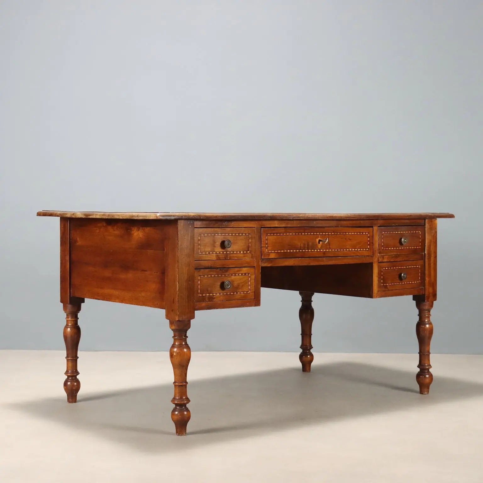 Antique Writing Desk Walnut Woods Italy XX Century