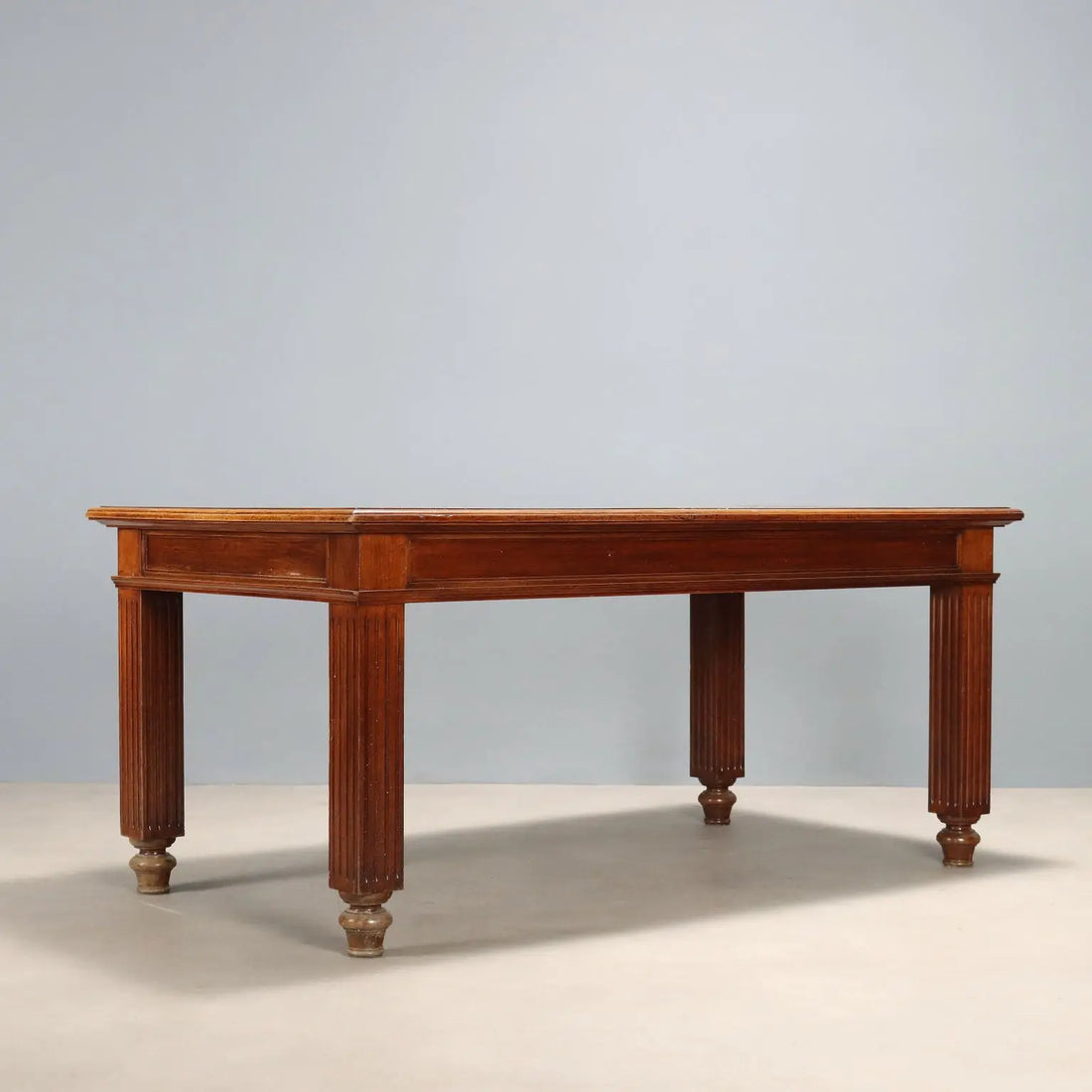 Antique Writing Desk Walnut Brown Leather Italy XIX Century