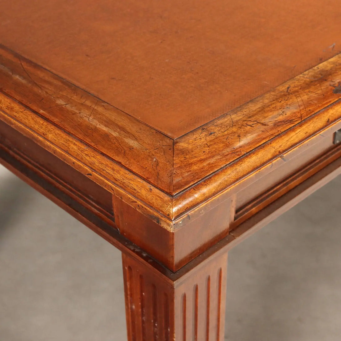 Antique Writing Desk Walnut Brown Leather Italy XIX Century