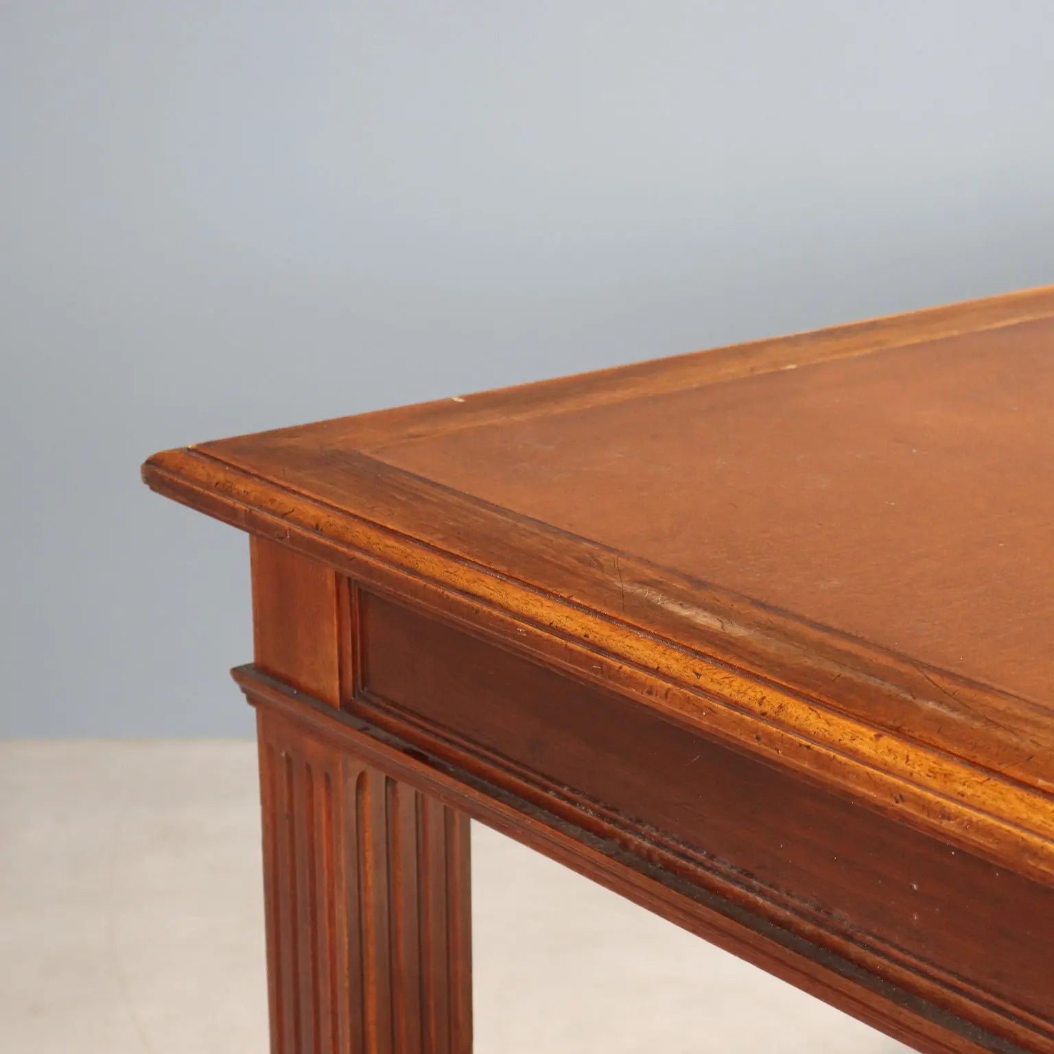 Antique Writing Desk Walnut Brown Leather Italy XIX Century