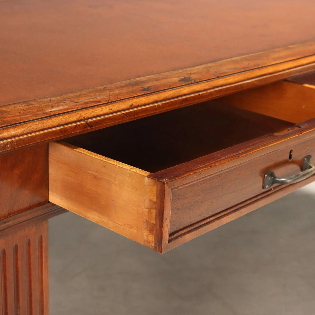 Antique Writing Desk Walnut Brown Leather Italy XIX Century