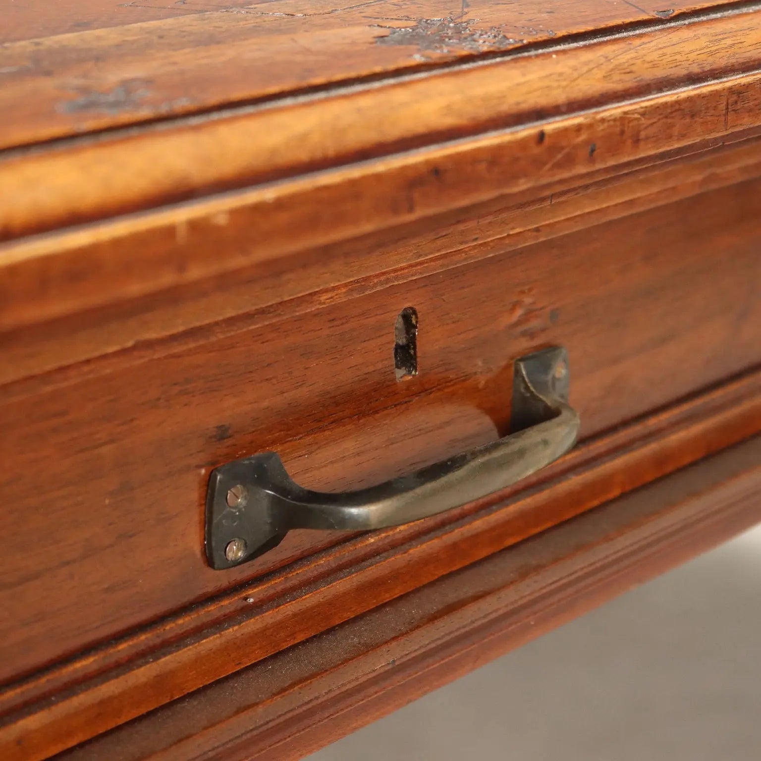Antique Writing Desk Walnut Brown Leather Italy XIX Century