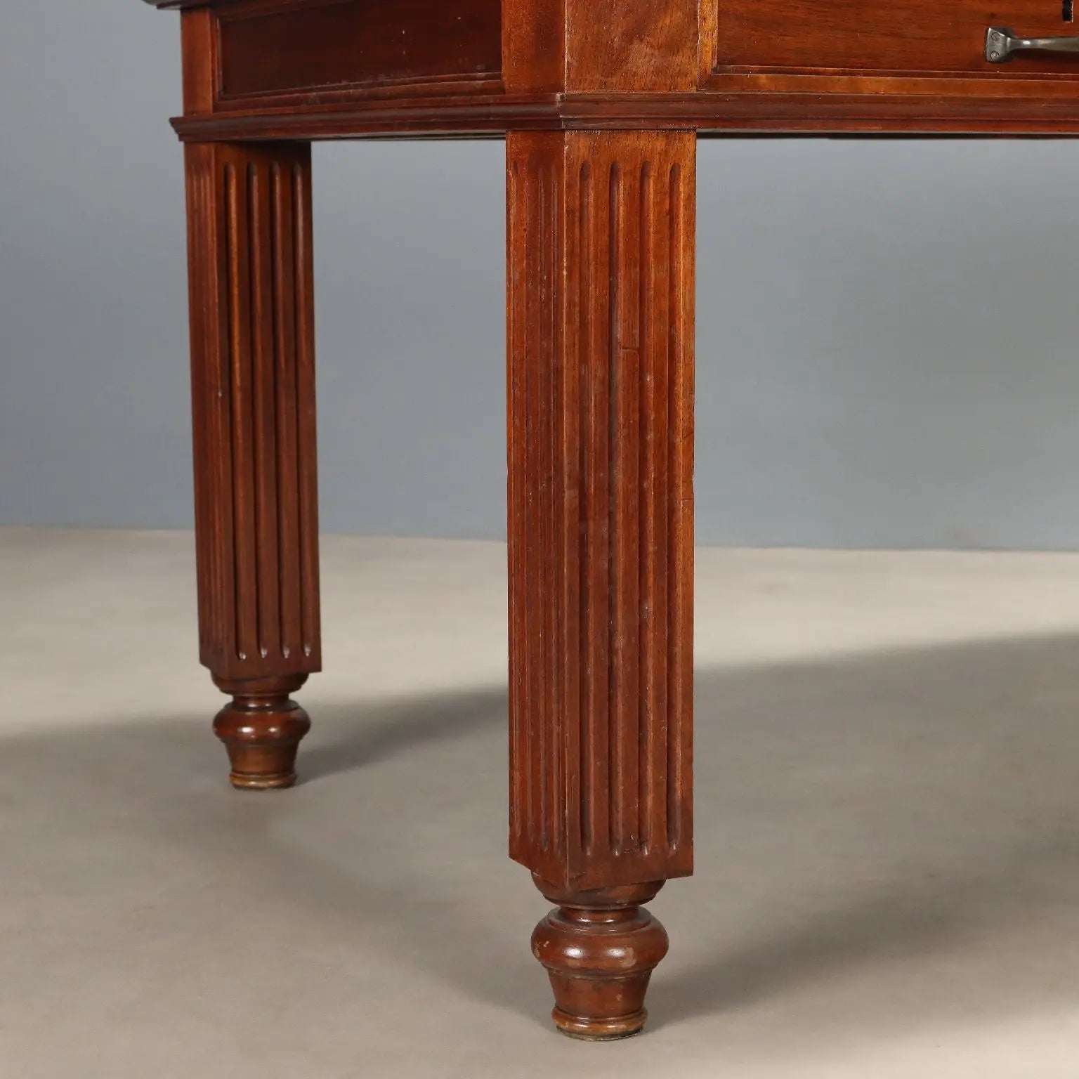 Antique Writing Desk Walnut Brown Leather Italy XIX Century