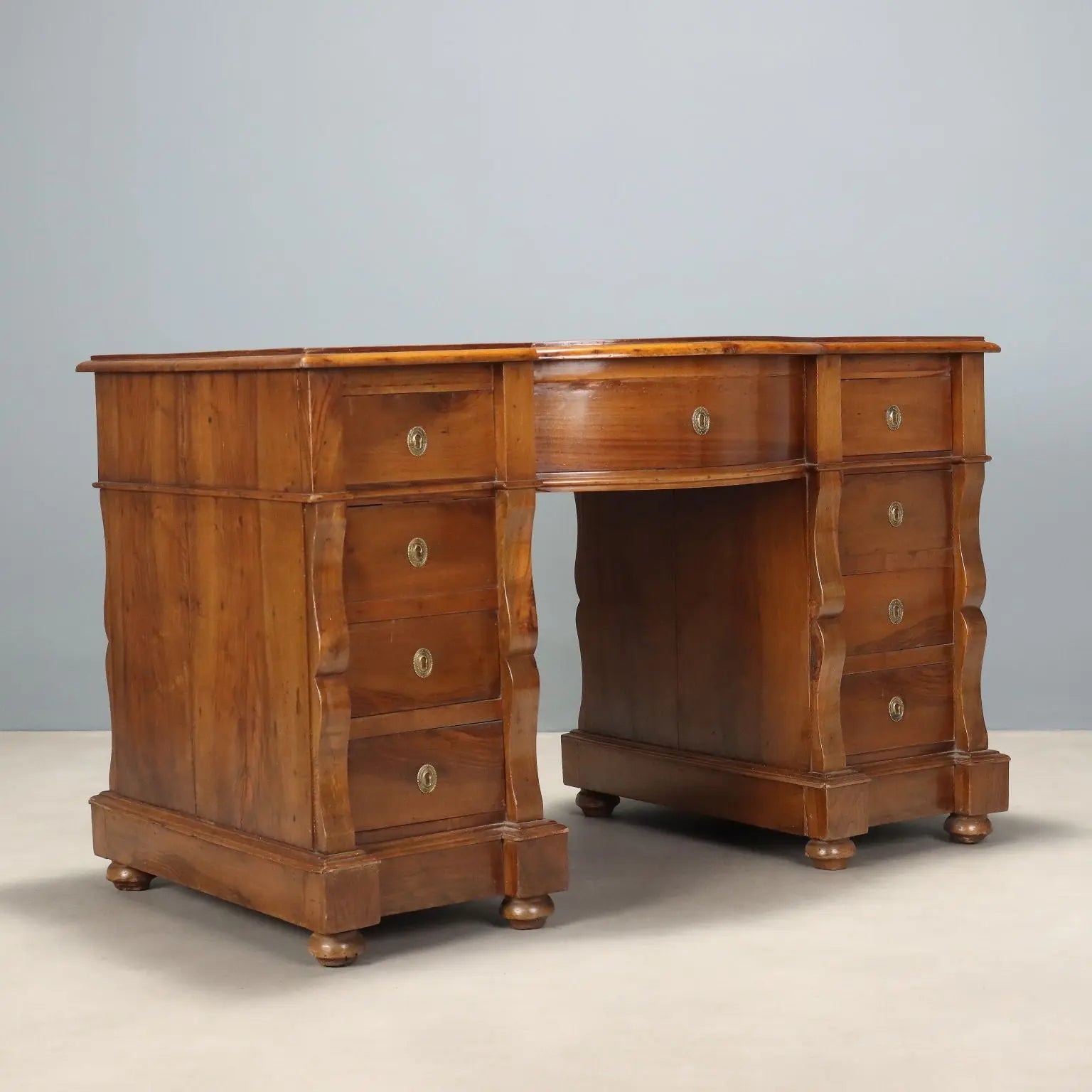 Antique Writing Desk Umbertino Walnut Leather XIX Century
