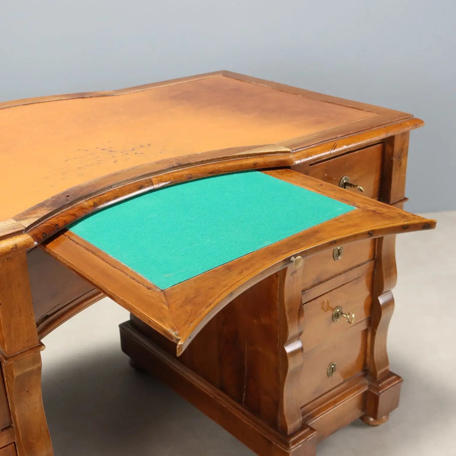 Antique Writing Desk Umbertino Walnut Leather XIX Century