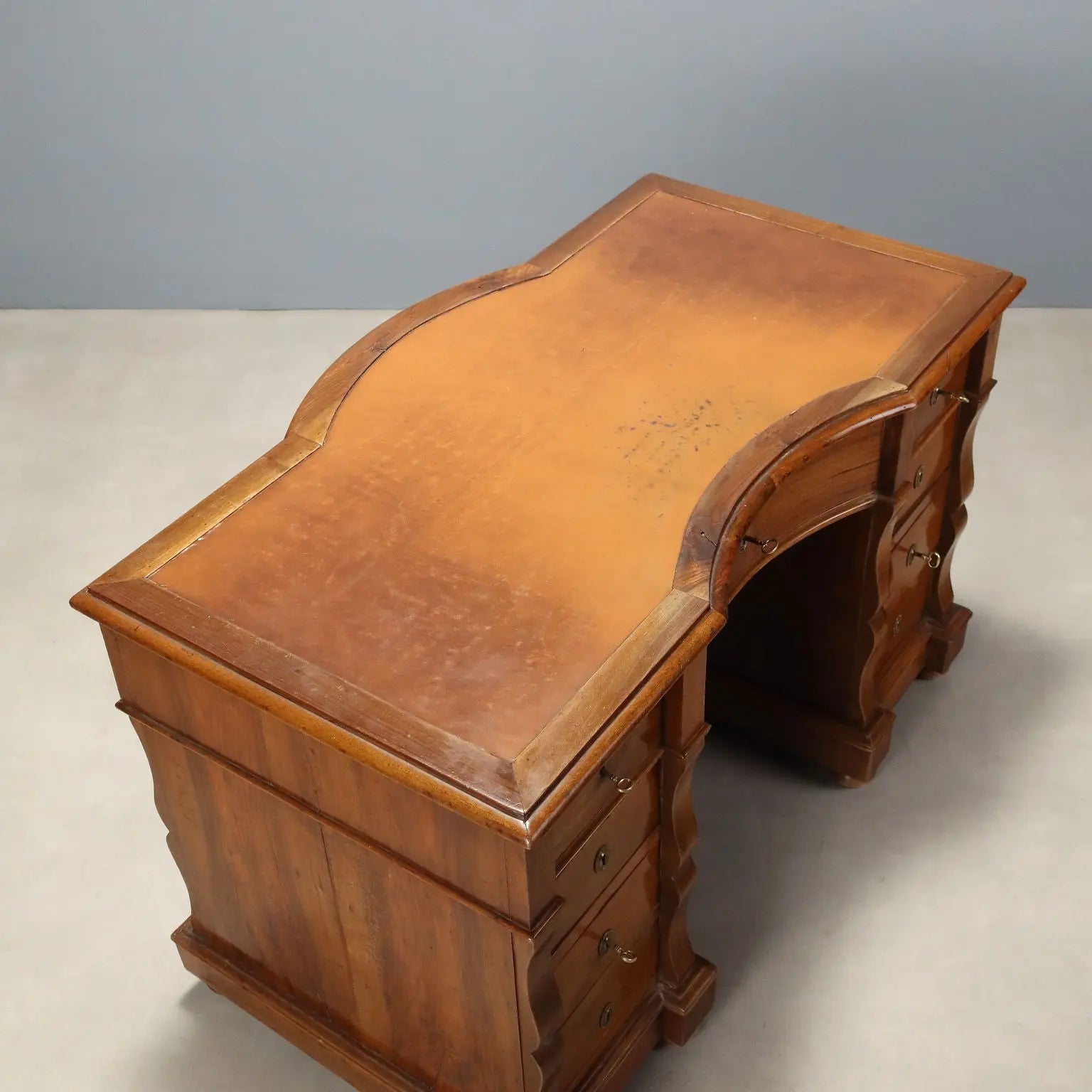 Antique Writing Desk Umbertino Walnut Leather XIX Century