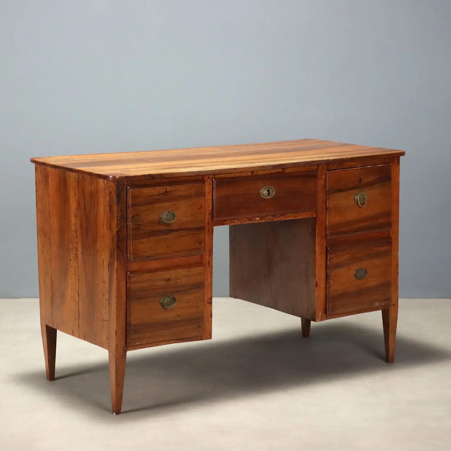 Antique Directoire Writing Desk Walnut 5 Drawers Italy XIX Century