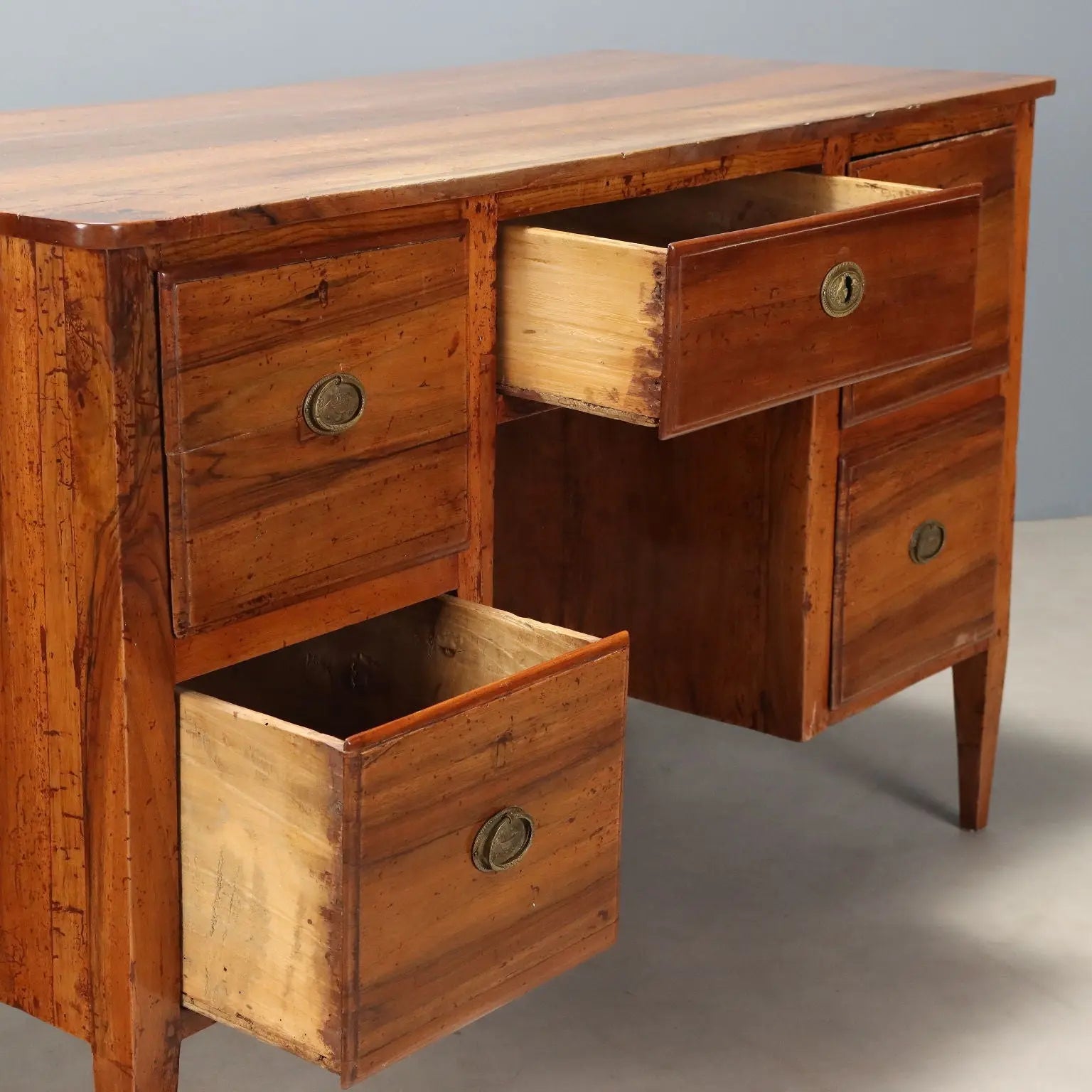 Antique Directoire Writing Desk Walnut 5 Drawers Italy XIX Century