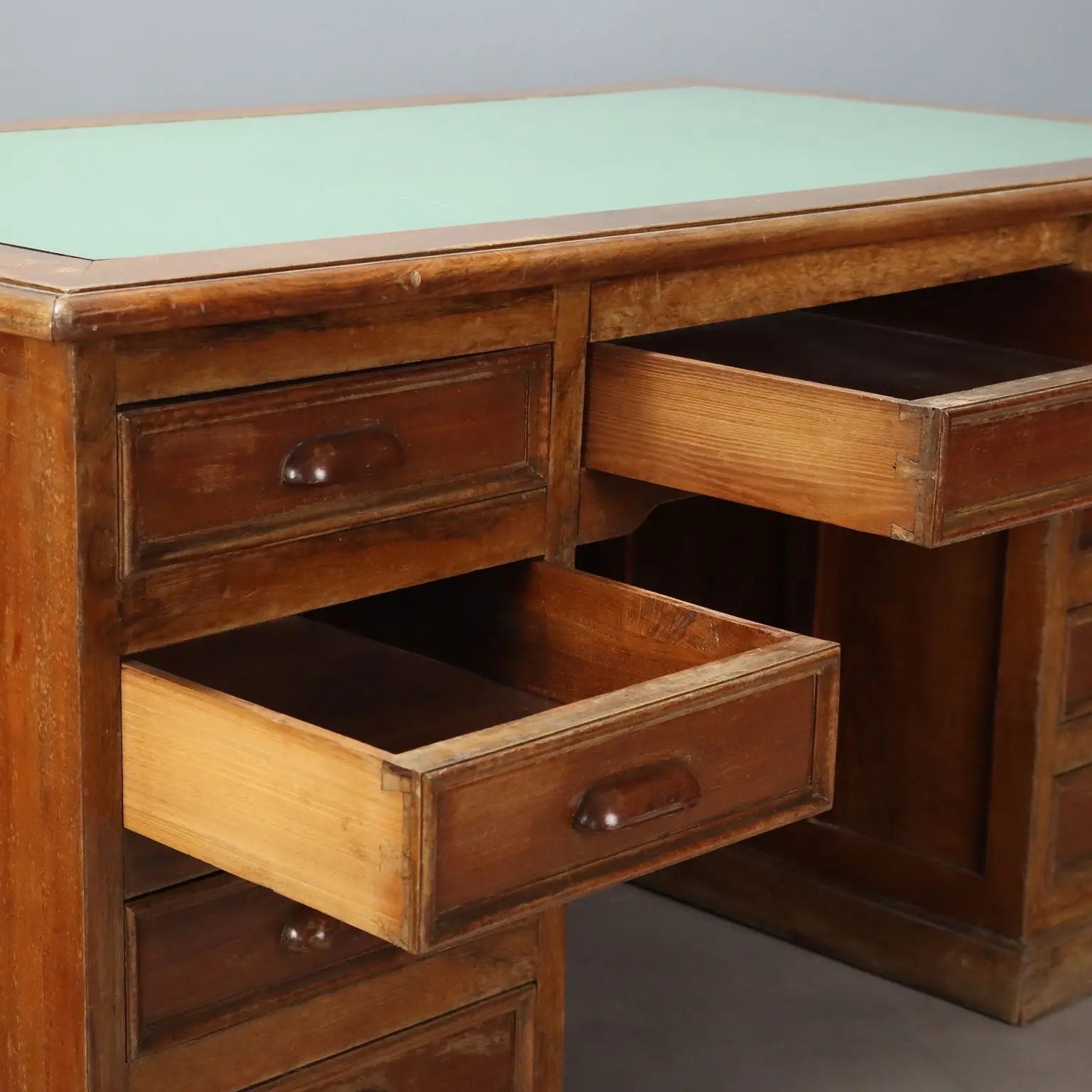 Antique Writing Desk Oak Drawers Italy XX Century