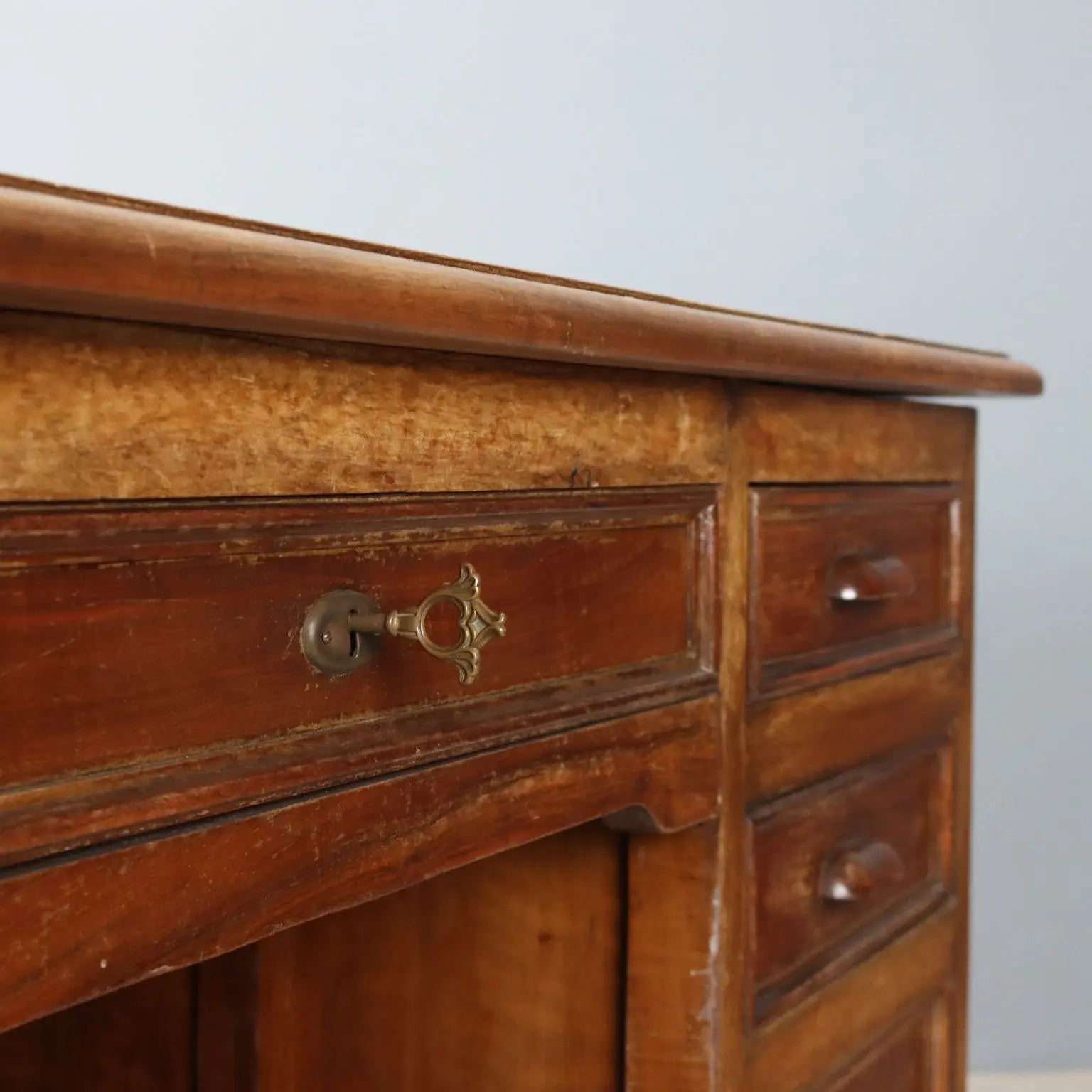 Antique Writing Desk Oak Drawers Italy XX Century