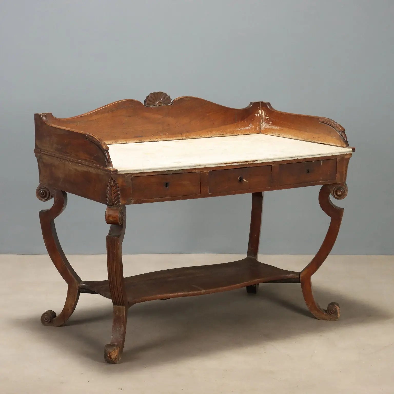 Antique Desk Empire Walnut Marble Top Italy XIX Century