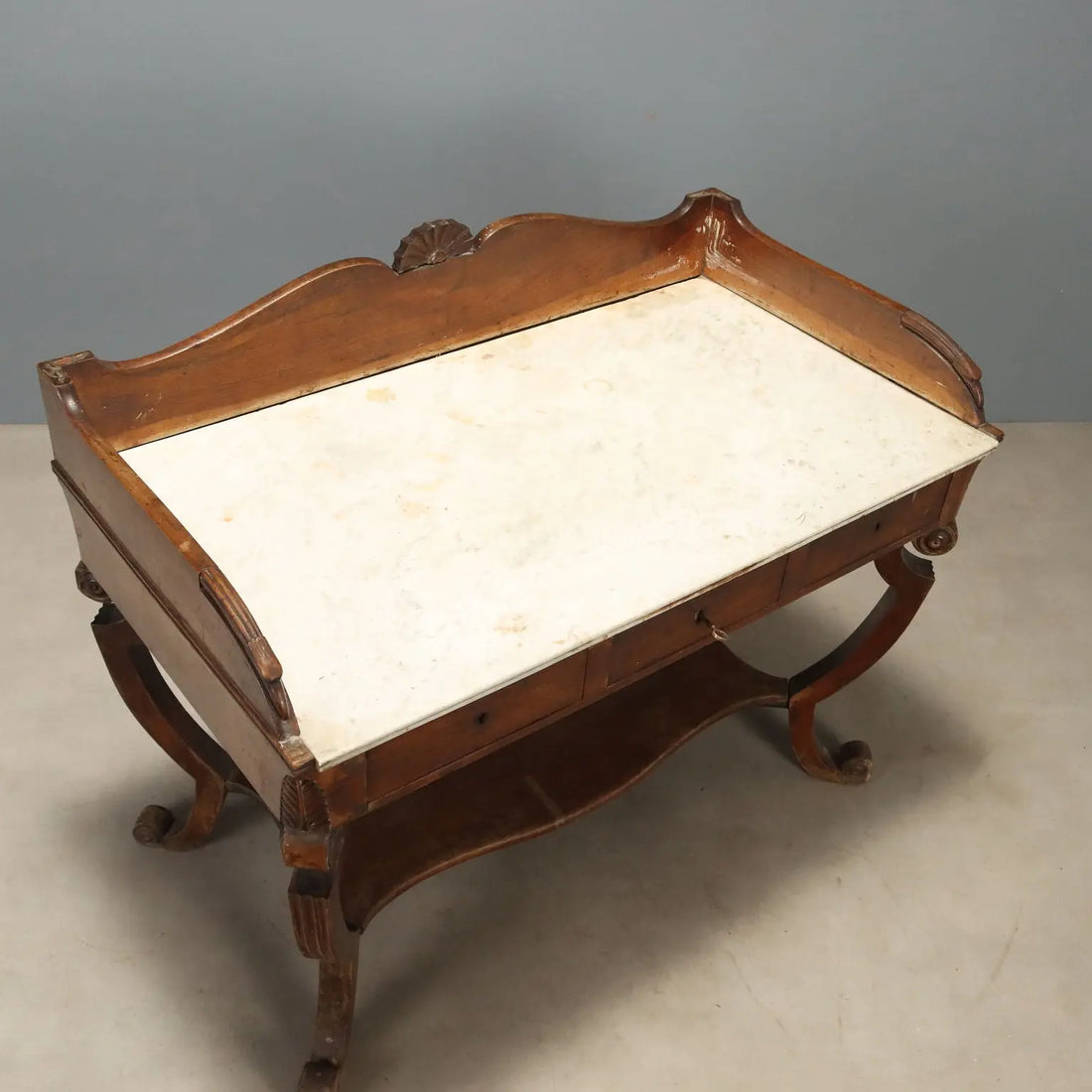 Antique Desk Empire Walnut Marble Top Italy XIX Century