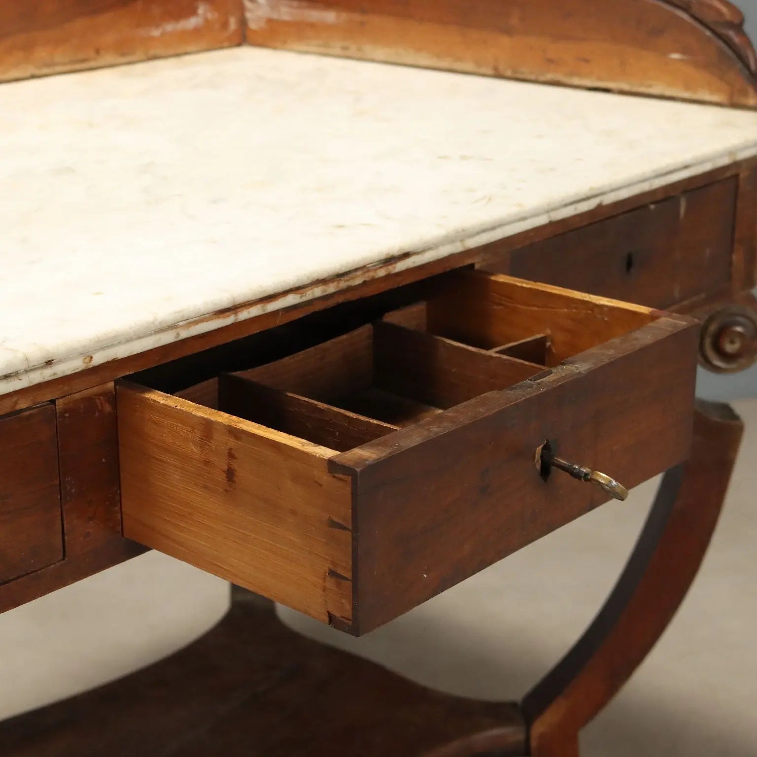 Antique Desk Empire Walnut Marble Top Italy XIX Century