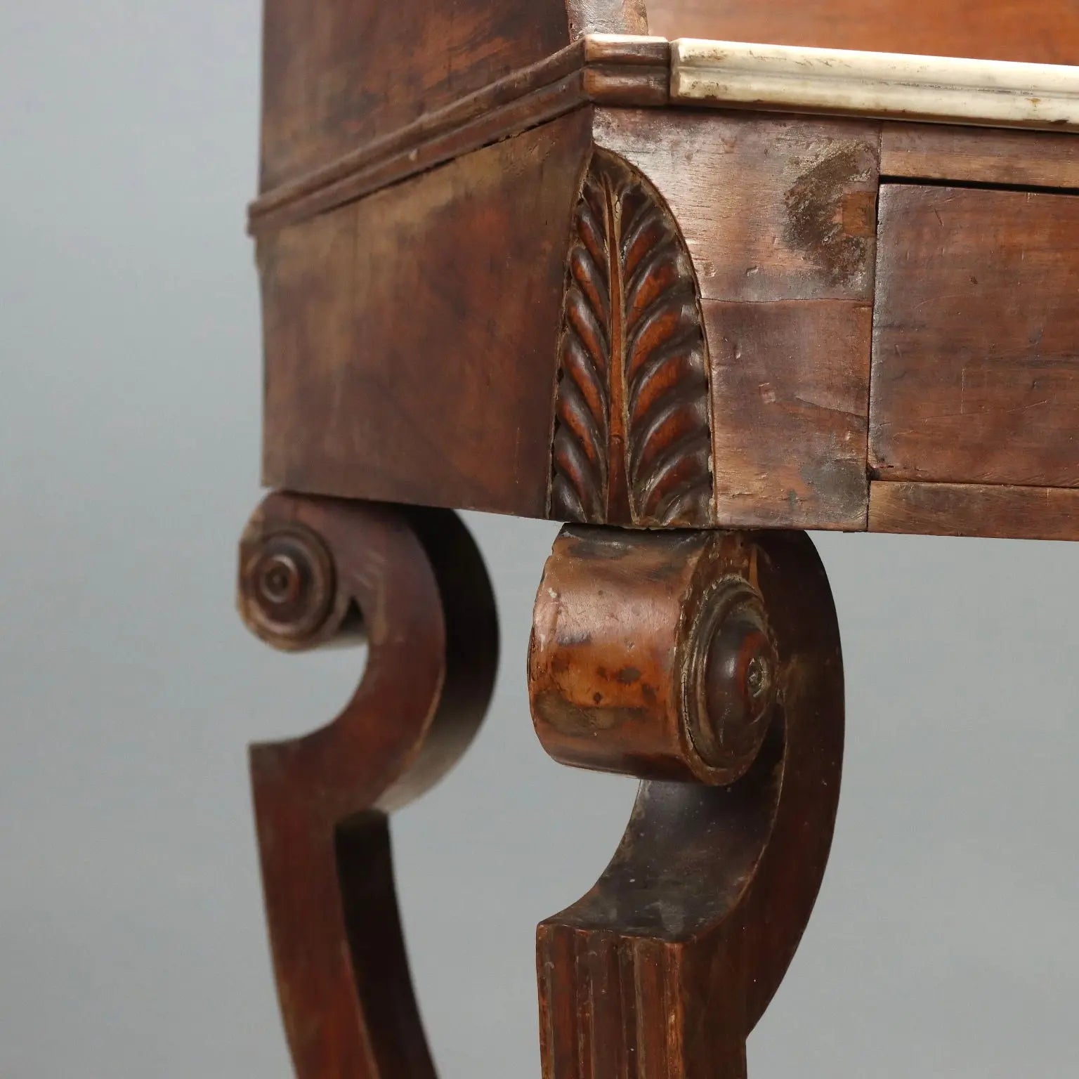 Antique Desk Empire Walnut Marble Top Italy XIX Century