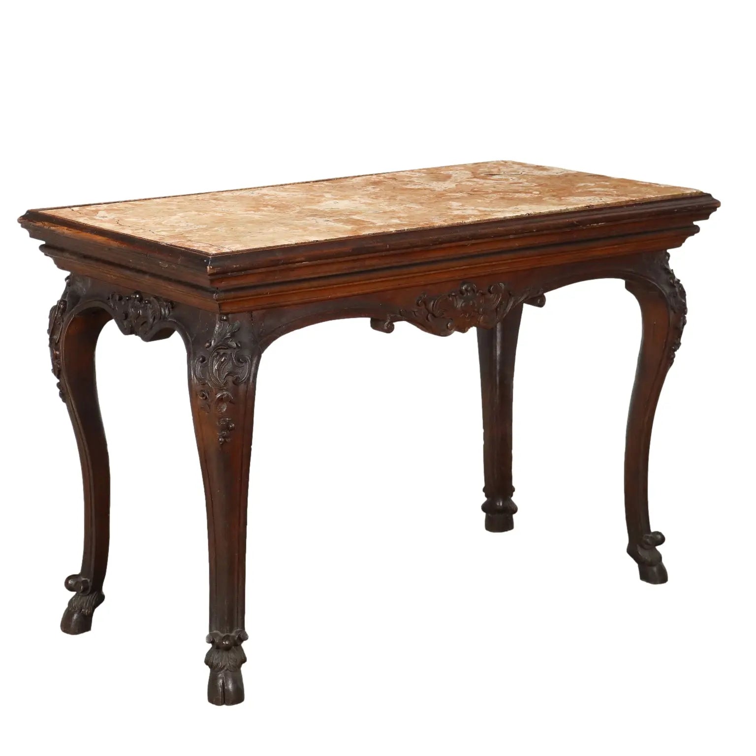 Baroque Walnut and Marble Table, Italy 17th Century