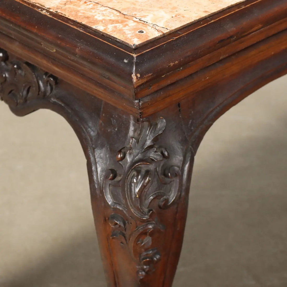 Baroque Walnut and Marble Table, Italy 17th Century