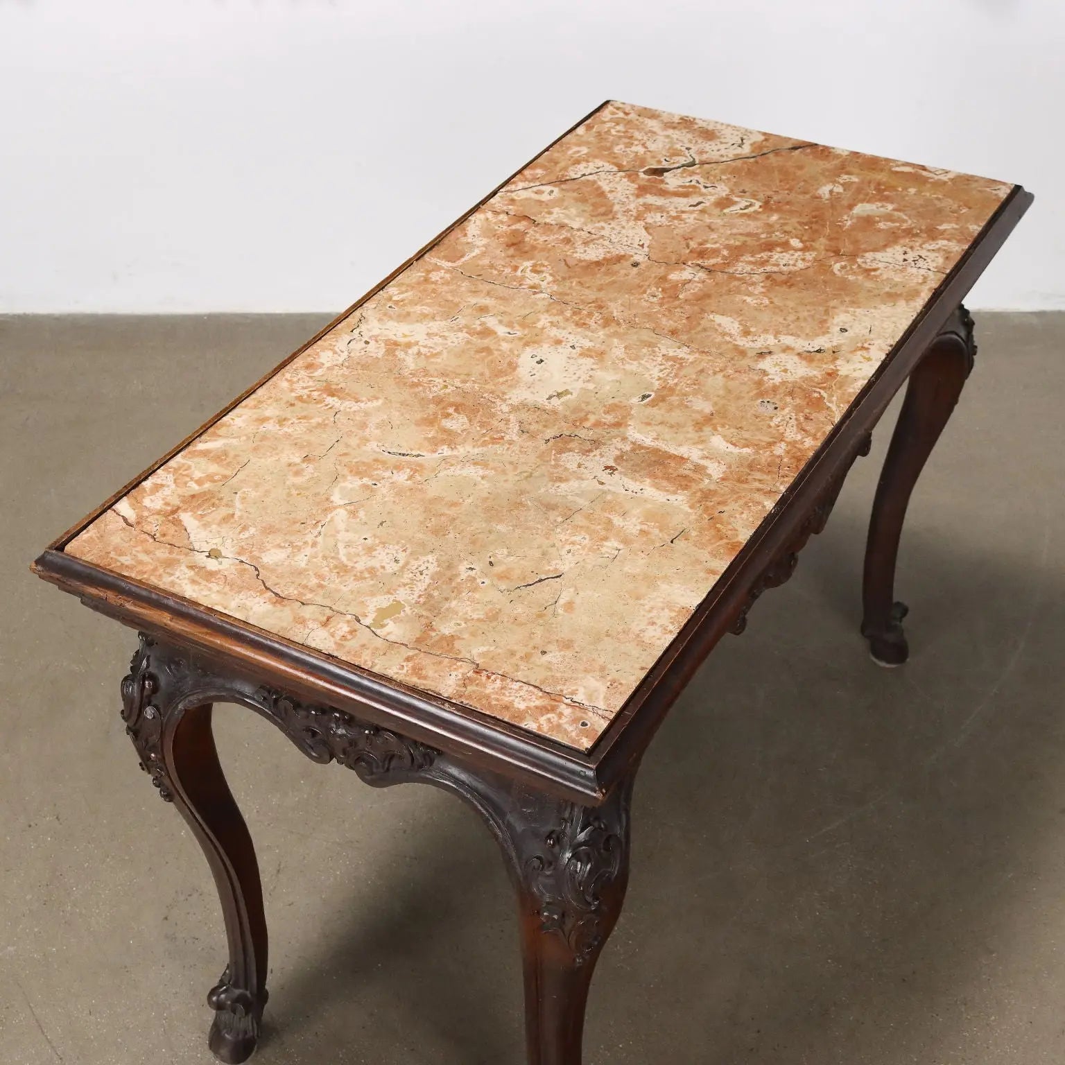 Baroque Walnut and Marble Table, Italy 17th Century